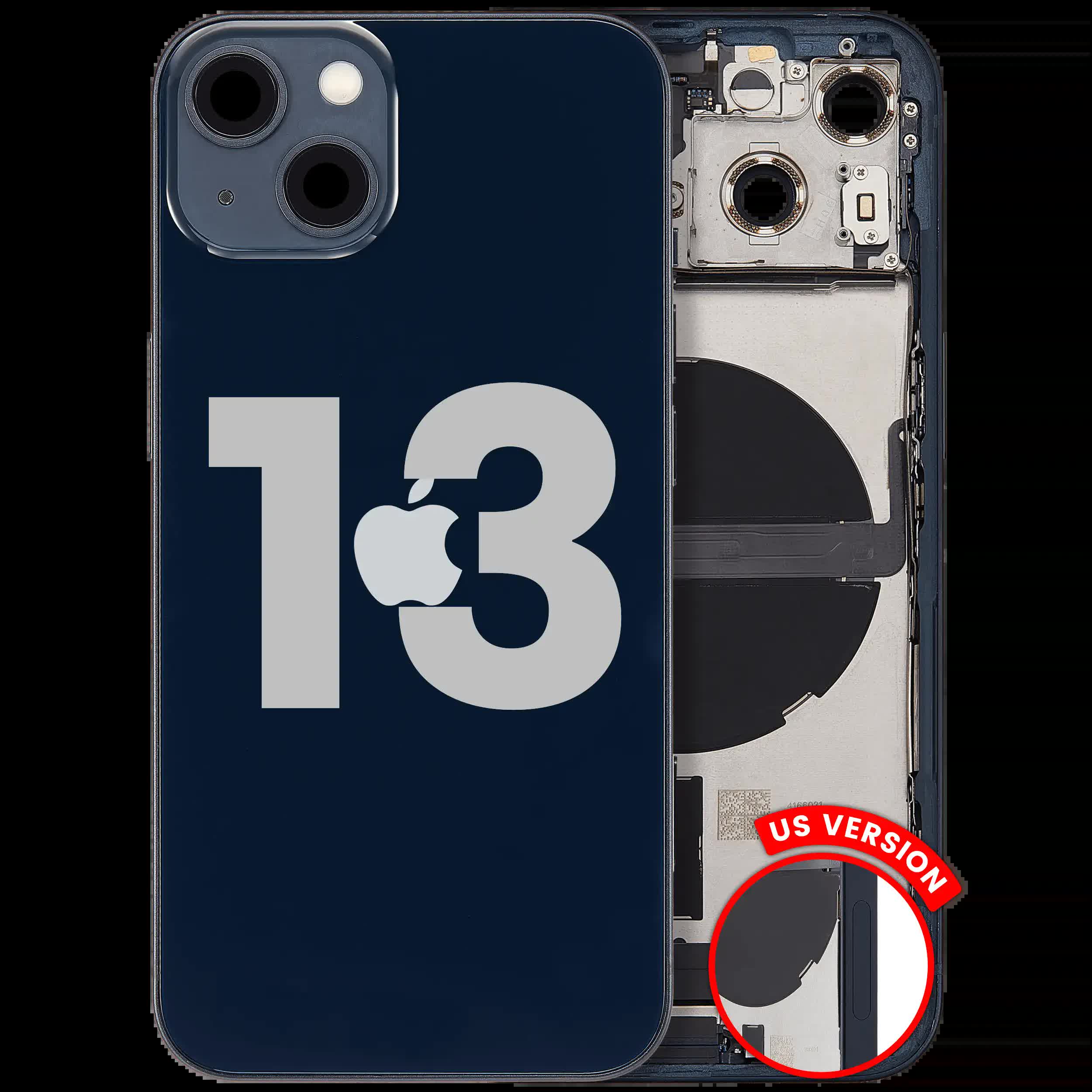 Rückgehäuse mit Ladebuchsen-Flex und Kleinteilen für iPhone 13 (US-Version) (ausgebautes Originalteil: Grade B) (Midnight)