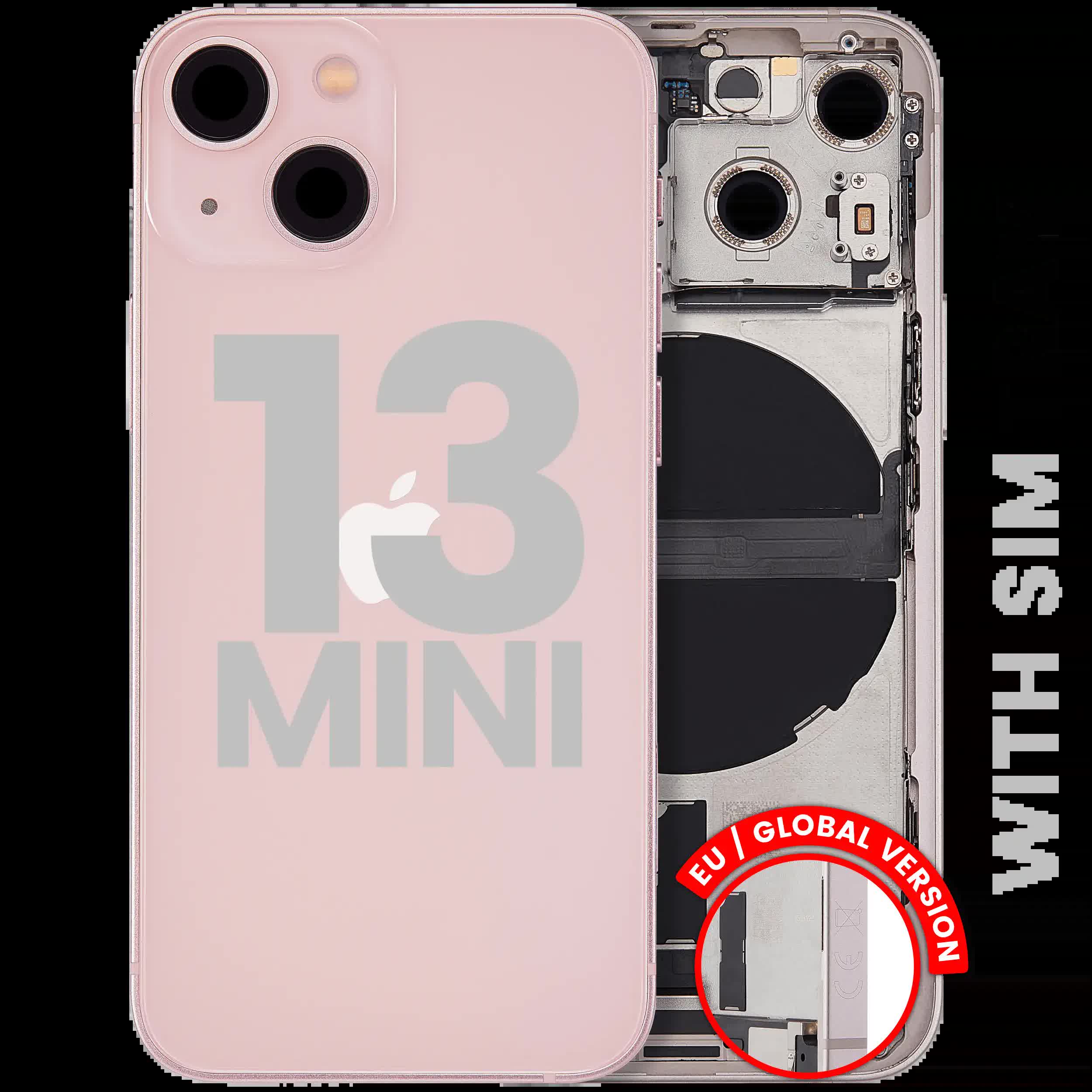 Rückgehäuse mit Ladebuchsen-Flex und Kleinteilen für iPhone 13 Mini (EU / globale Version) (ausgebautes Originalteil: Grade B) (Pink (Rosa))