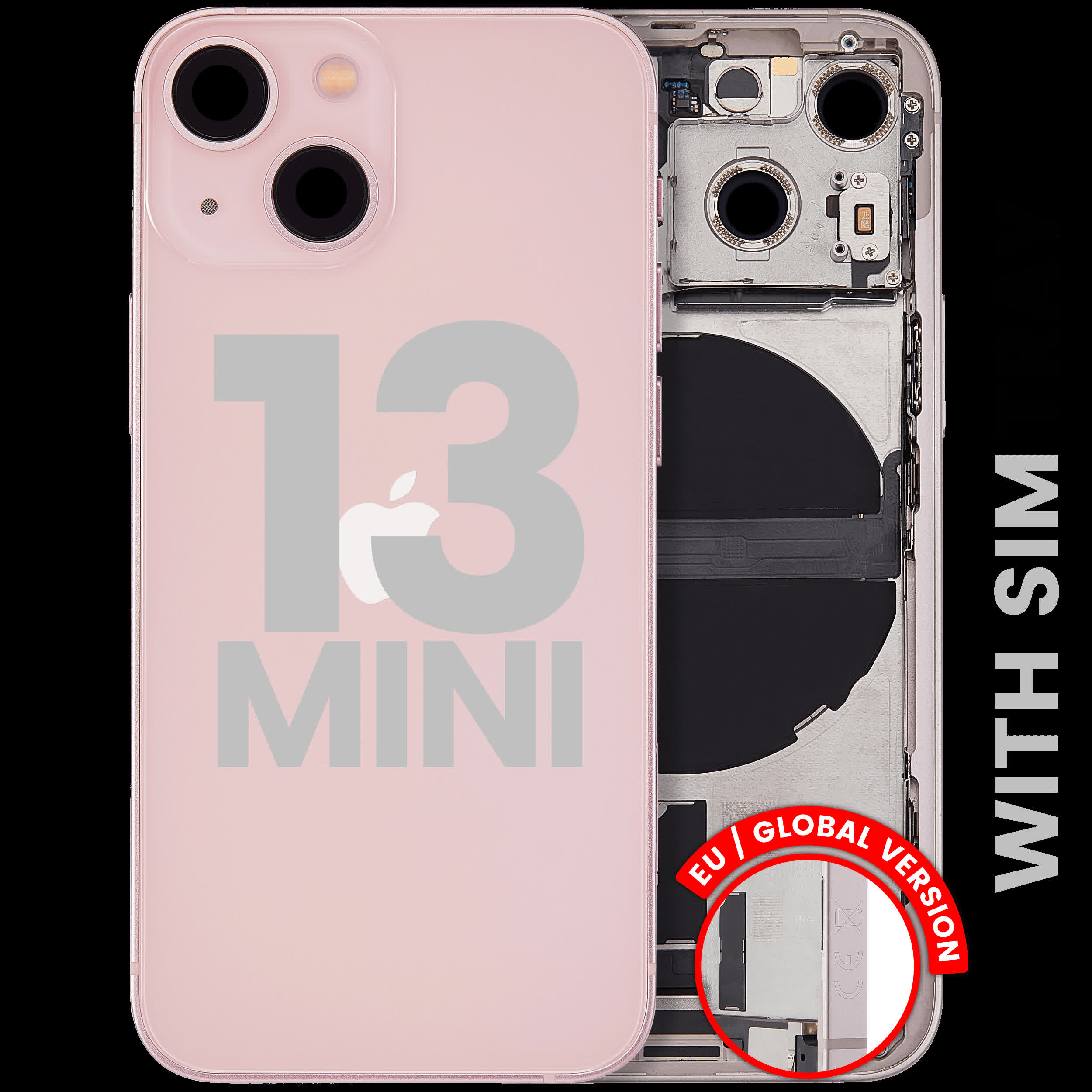 Rückgehäuse mit Ladebuchsen-Flex und Kleinteilen für iPhone 13 Mini (EU / globale Version) (ausgebautes Originalteil: Grade C) (Pink (Rosa))