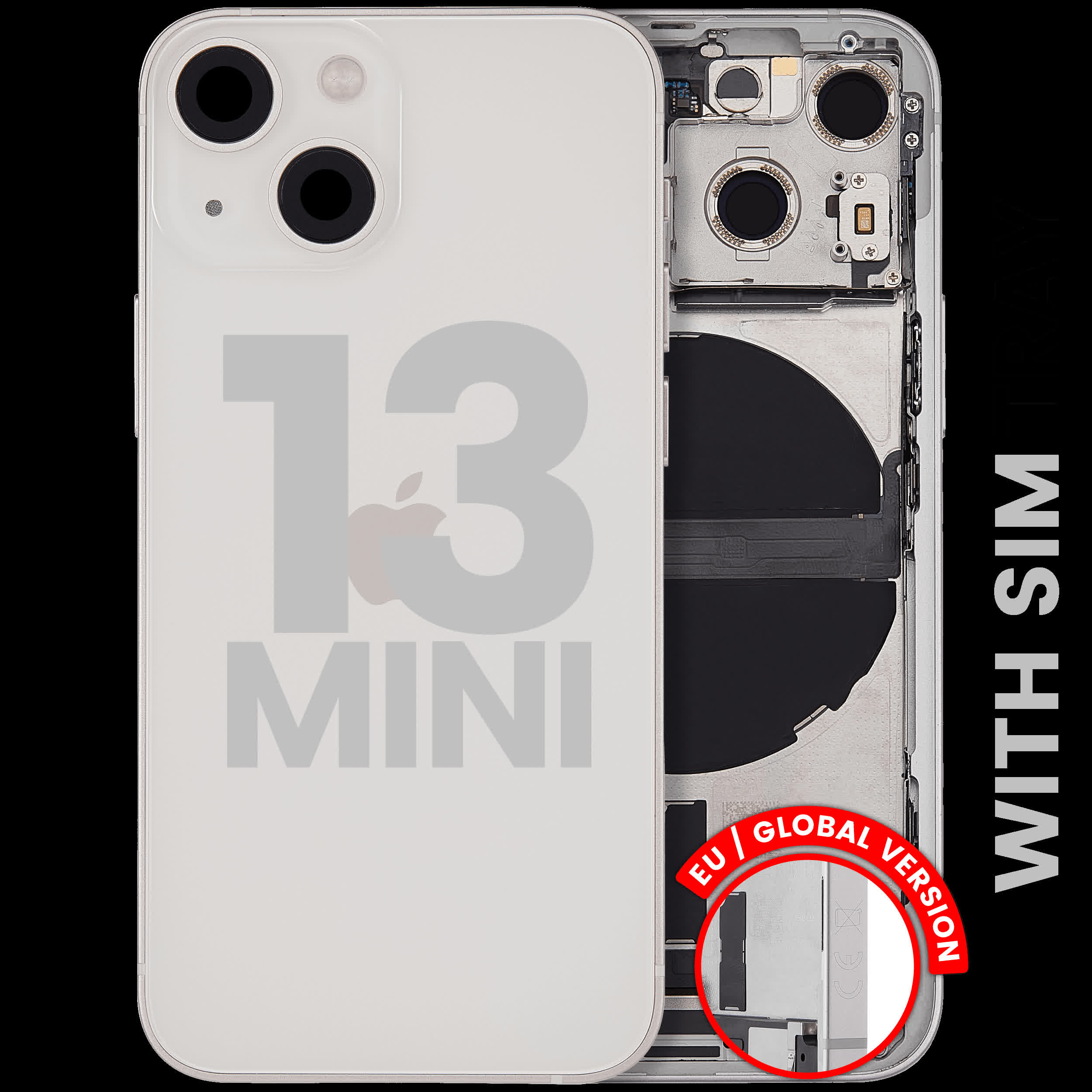 Rückgehäuse mit Ladebuchsen-Flex und Kleinteilen für iPhone 13 Mini (EU / globale Version) (ausgebautes Originalteil: Grade C) (Starlight)