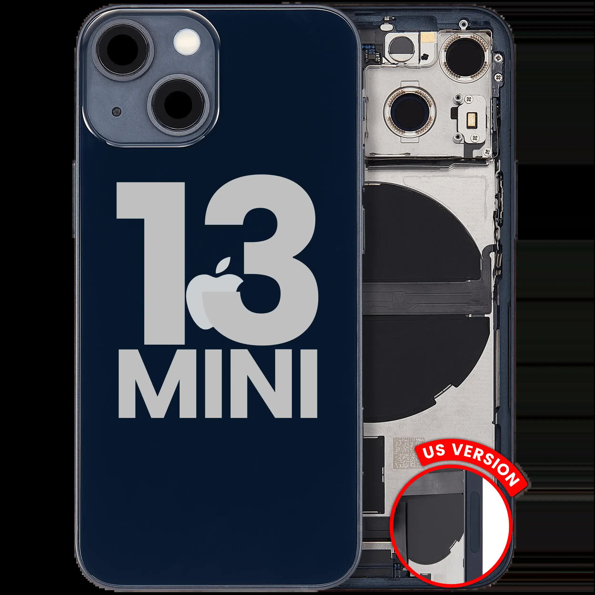 Rückgehäuse mit Ladebuchsen-Flex und Kleinteilen für iPhone 13 Mini (US-Version) (ausgebautes Originalteil: Grade C) (Midnight)