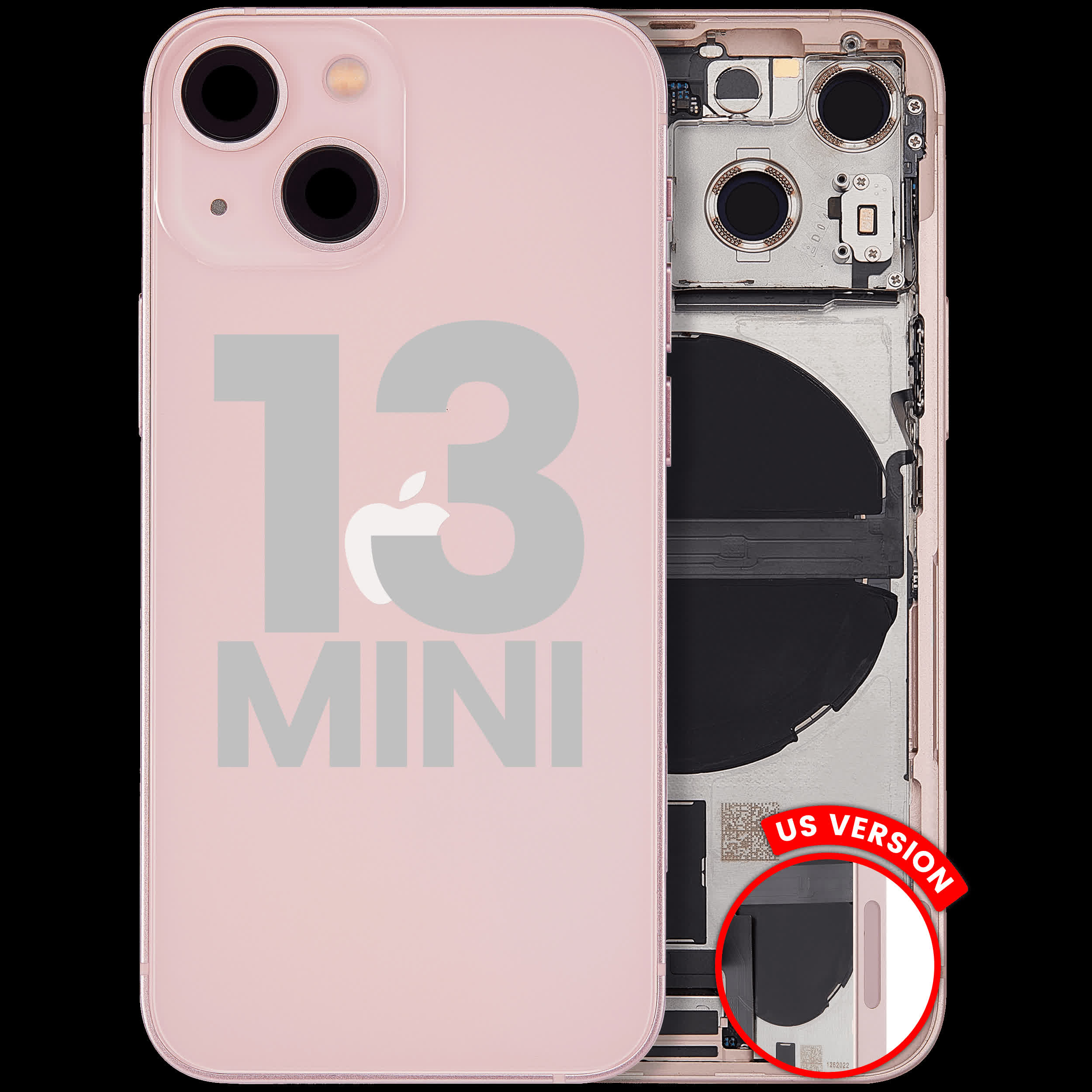 Rückgehäuse mit Ladebuchsen-Flex und Kleinteilen für iPhone 13 Mini (US-Version) (ausgebautes Originalteil: Grade C) (Pink (Rosa))