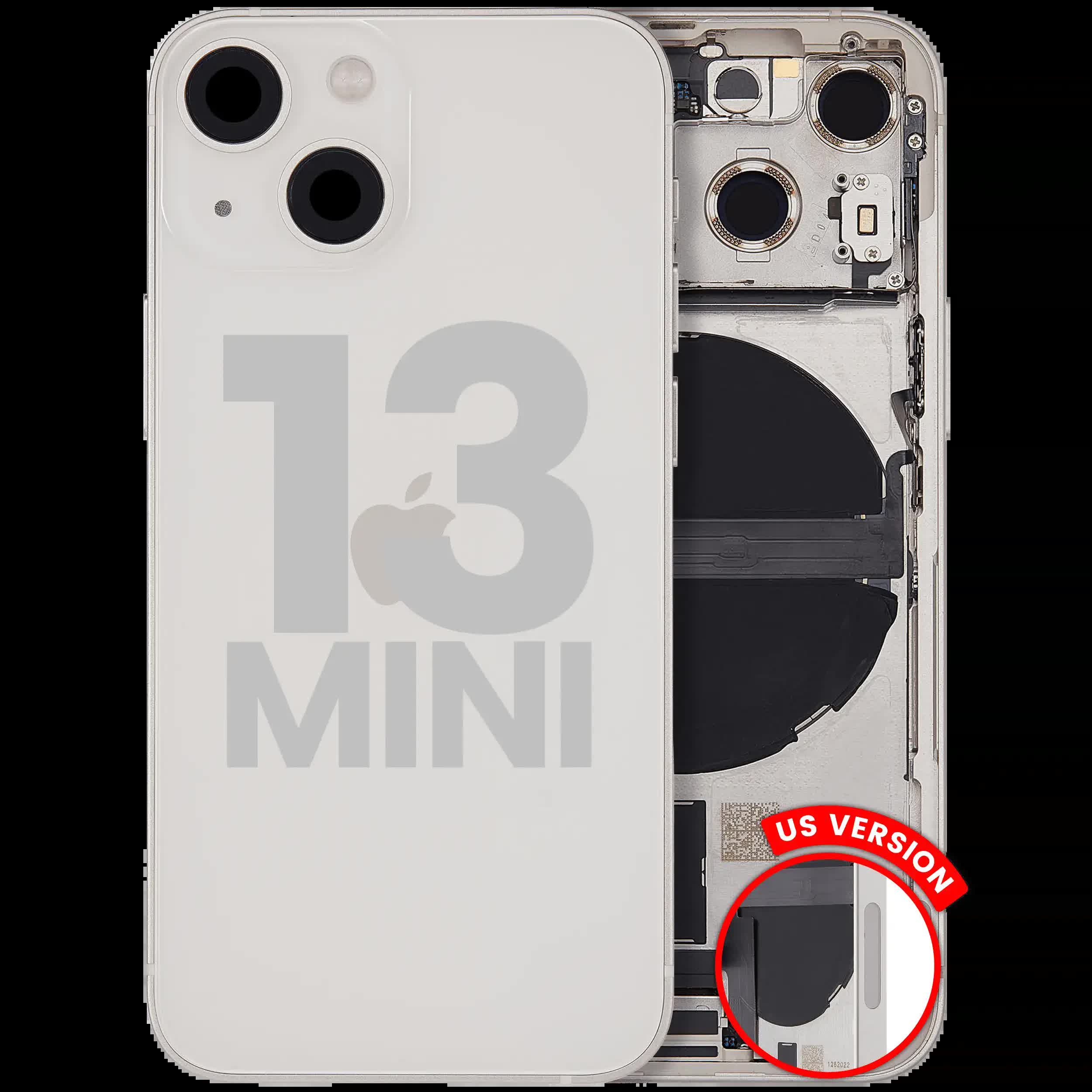 Rückgehäuse mit Ladebuchsen-Flex und Kleinteilen für iPhone 13 Mini (US-Version) (ausgebautes Originalteil: Grade C) (Starlight)