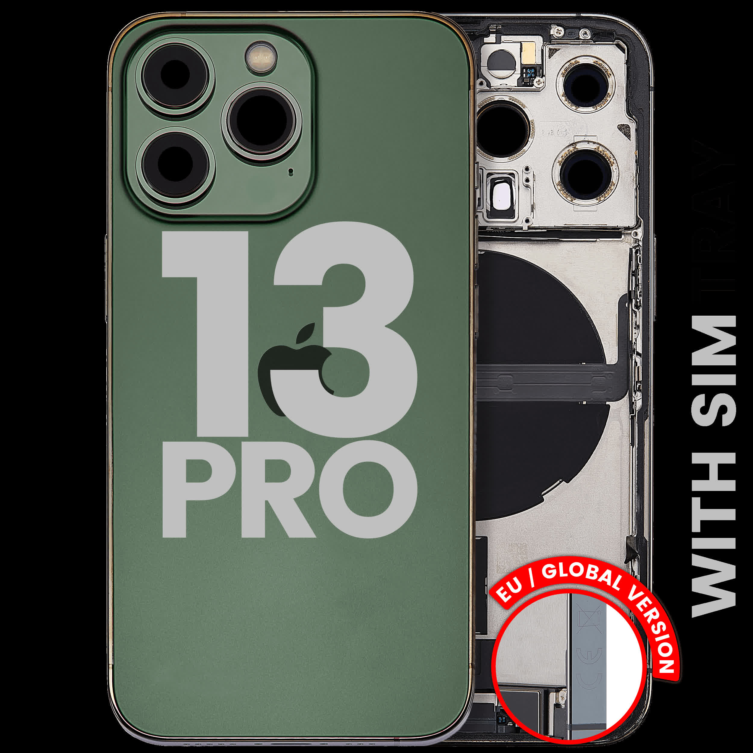 Rückgehäuse mit Ladebuchsen-Flex und Kleinteilen für iPhone 13 Pro (EU / globale Version) (ausgebautes Originalteil: Grade A) (Alpine Green)