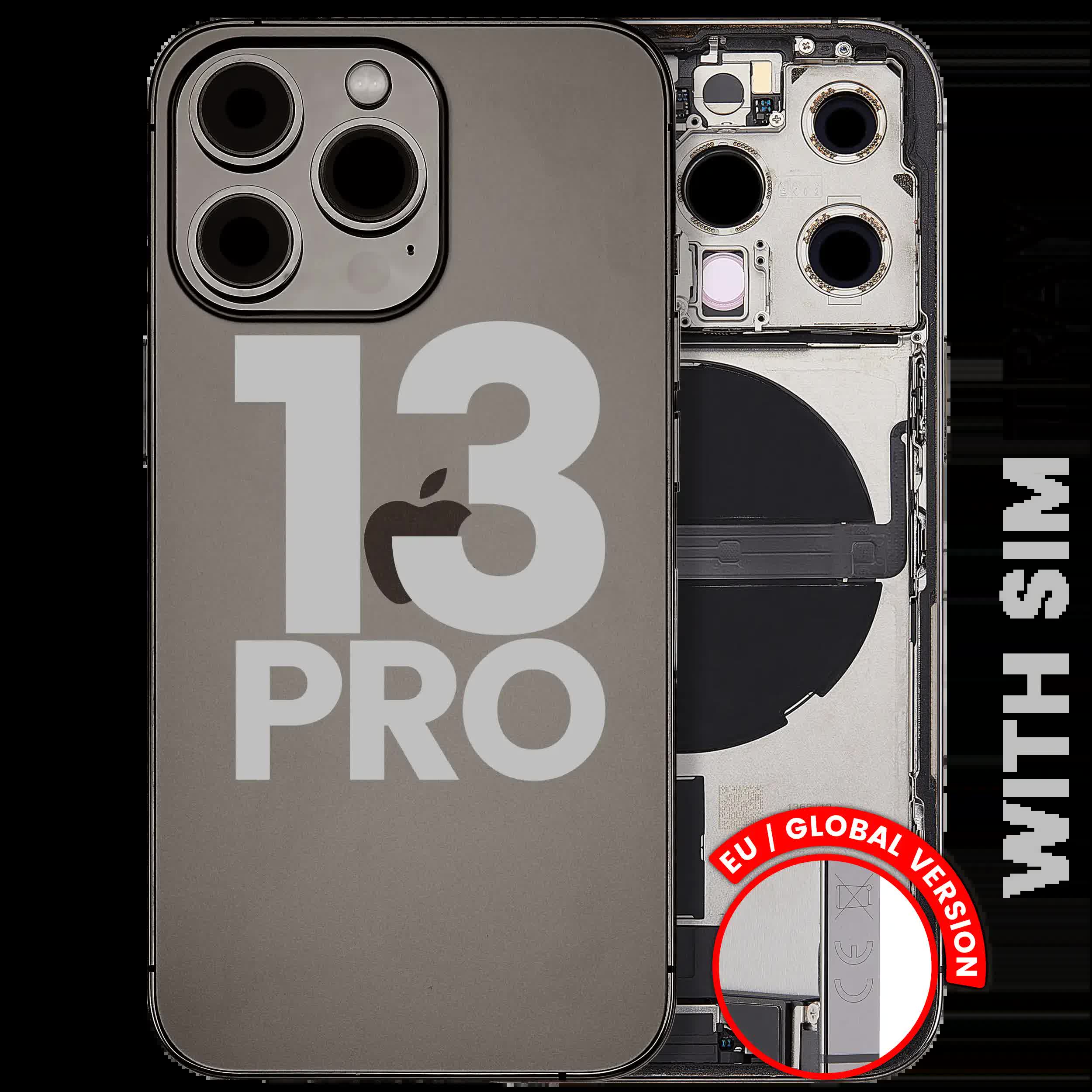 Rückgehäuse mit Ladebuchsen-Flex und Kleinteilen für iPhone 13 Pro (EU / globale Version) (ausgebautes Originalteil: Grade C) (Graphite)