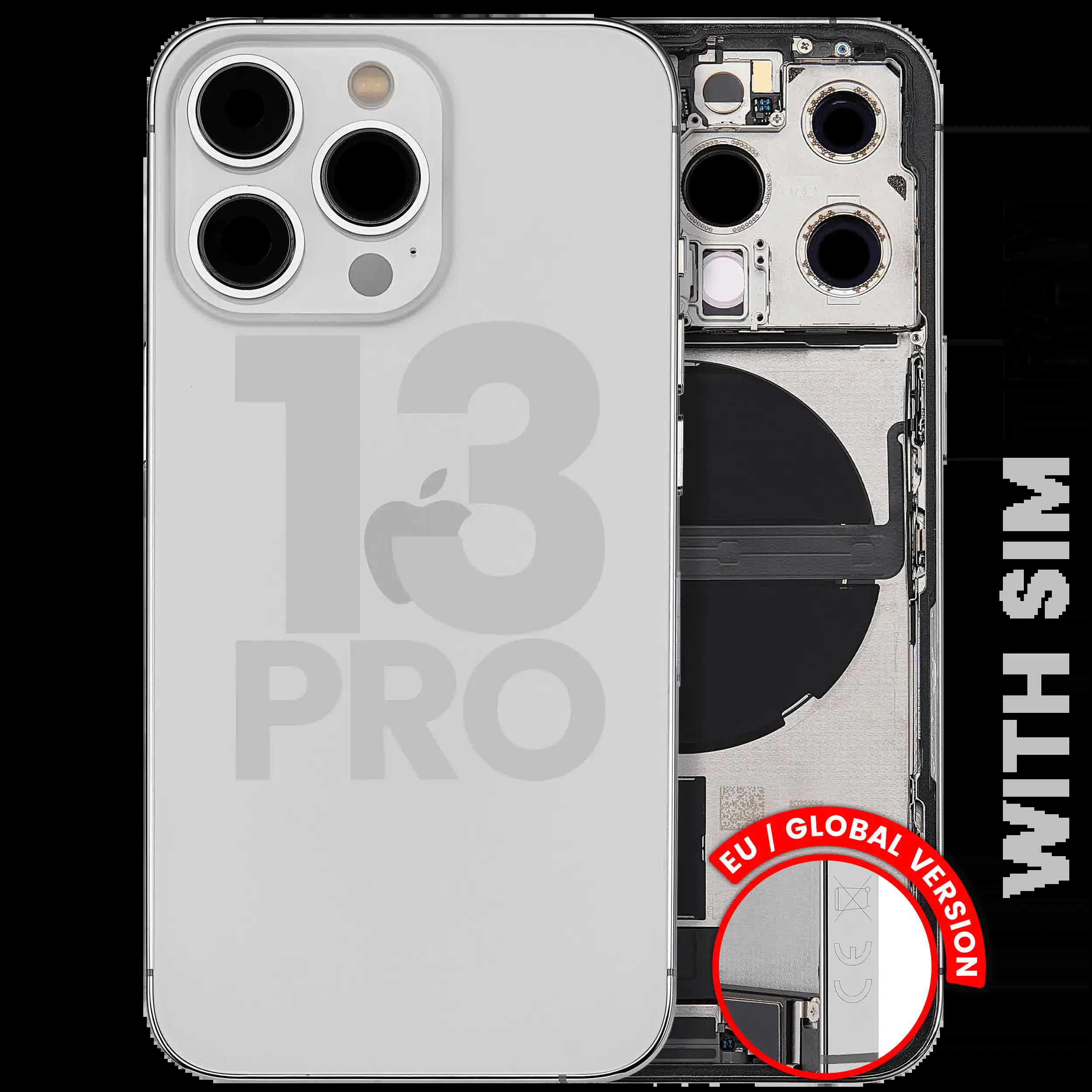 Rückgehäuse mit Ladebuchsen-Flex und Kleinteilen für iPhone 13 Pro (EU / globale Version) (ausgebautes Originalteil: Grade C) (Silver (Silber))