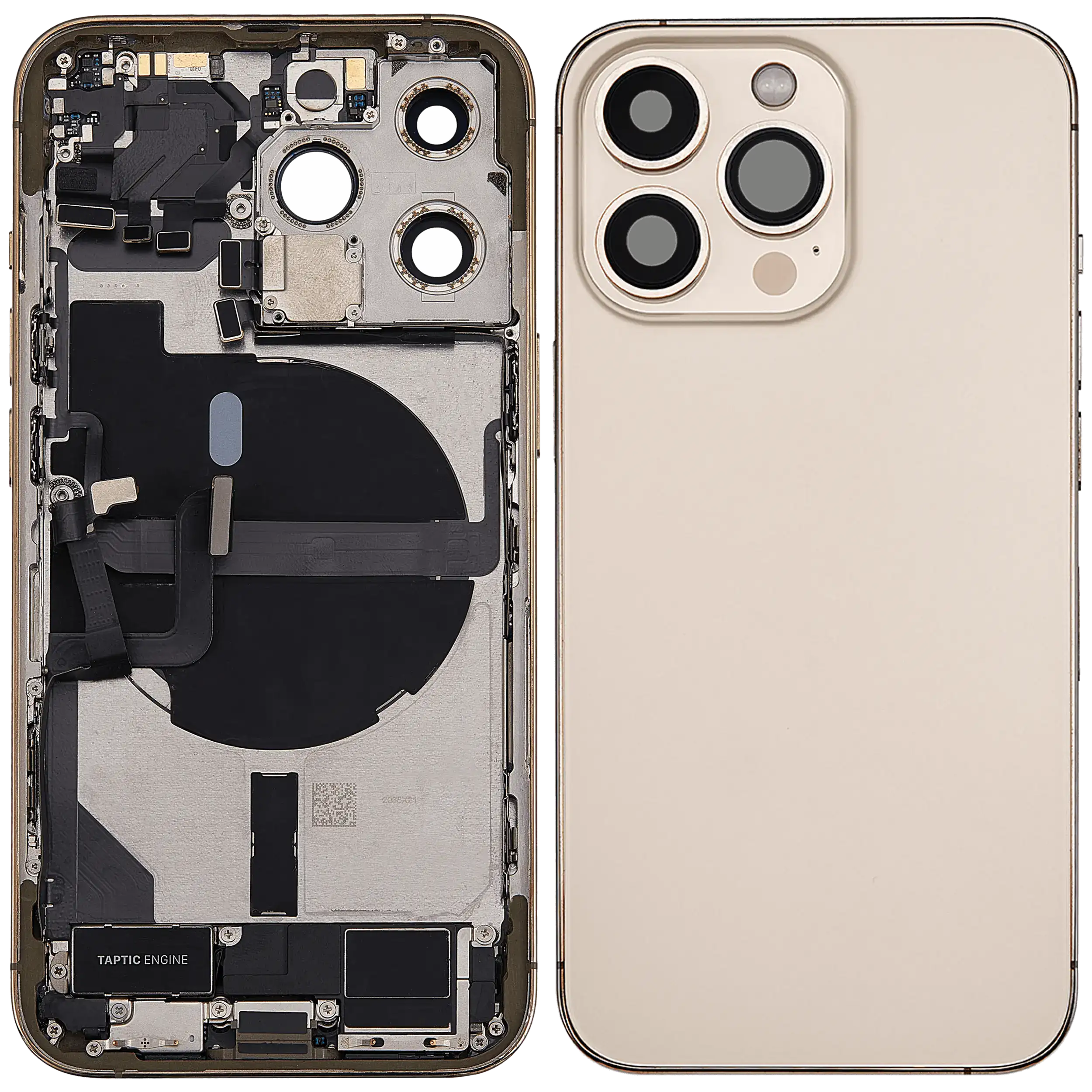 Rückgehäuse mit Ladebuchsen-Flex und Kleinteilen für iPhone 13 Pro (US-Version) (ausgebautes Originalteil: Grade A) (Gold) – Bild 2