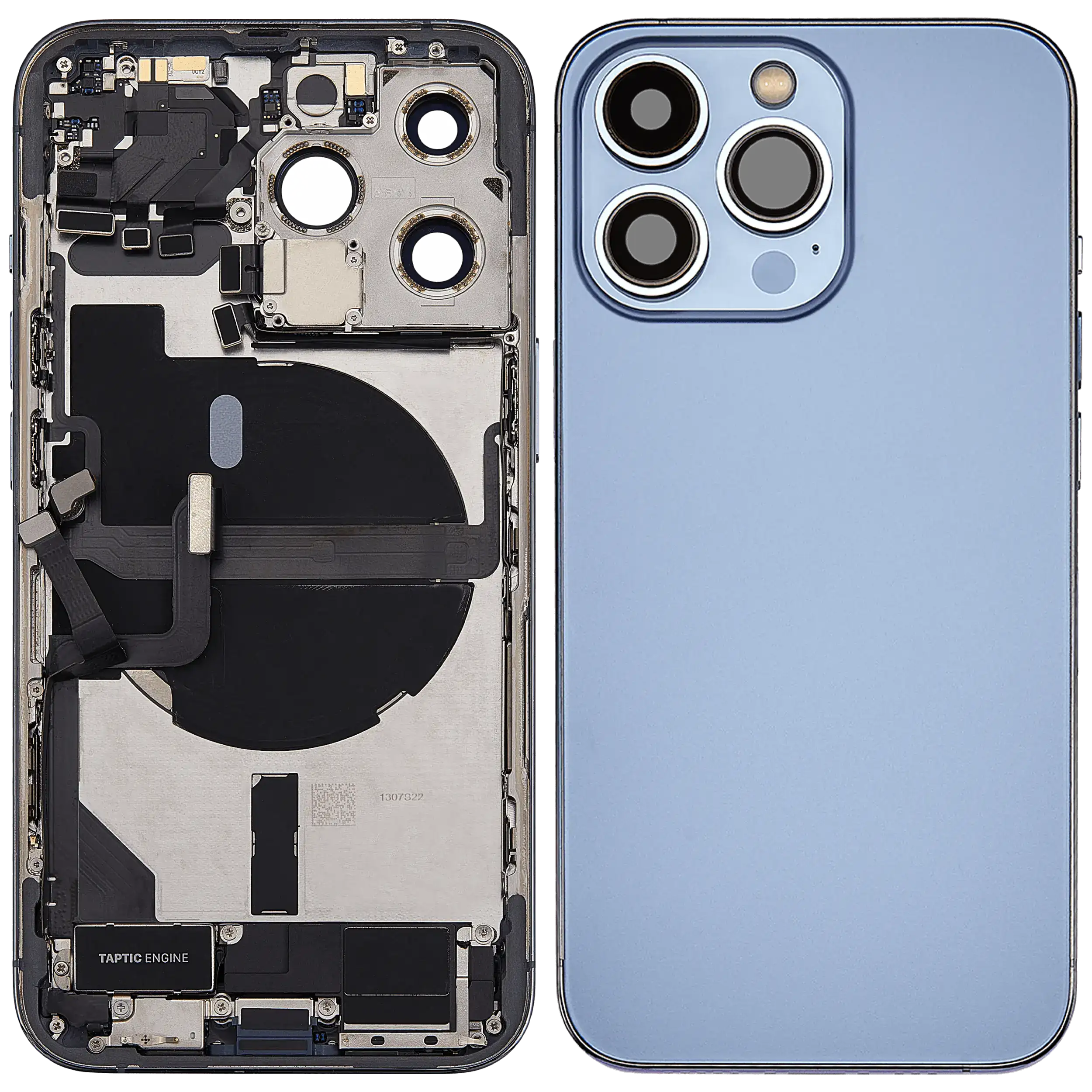 Rückgehäuse mit Ladebuchsen-Flex und Kleinteilen für iPhone 13 Pro (US-Version) (ausgebautes Originalteil: Grade A) (Sierra Blue) – Bild 2