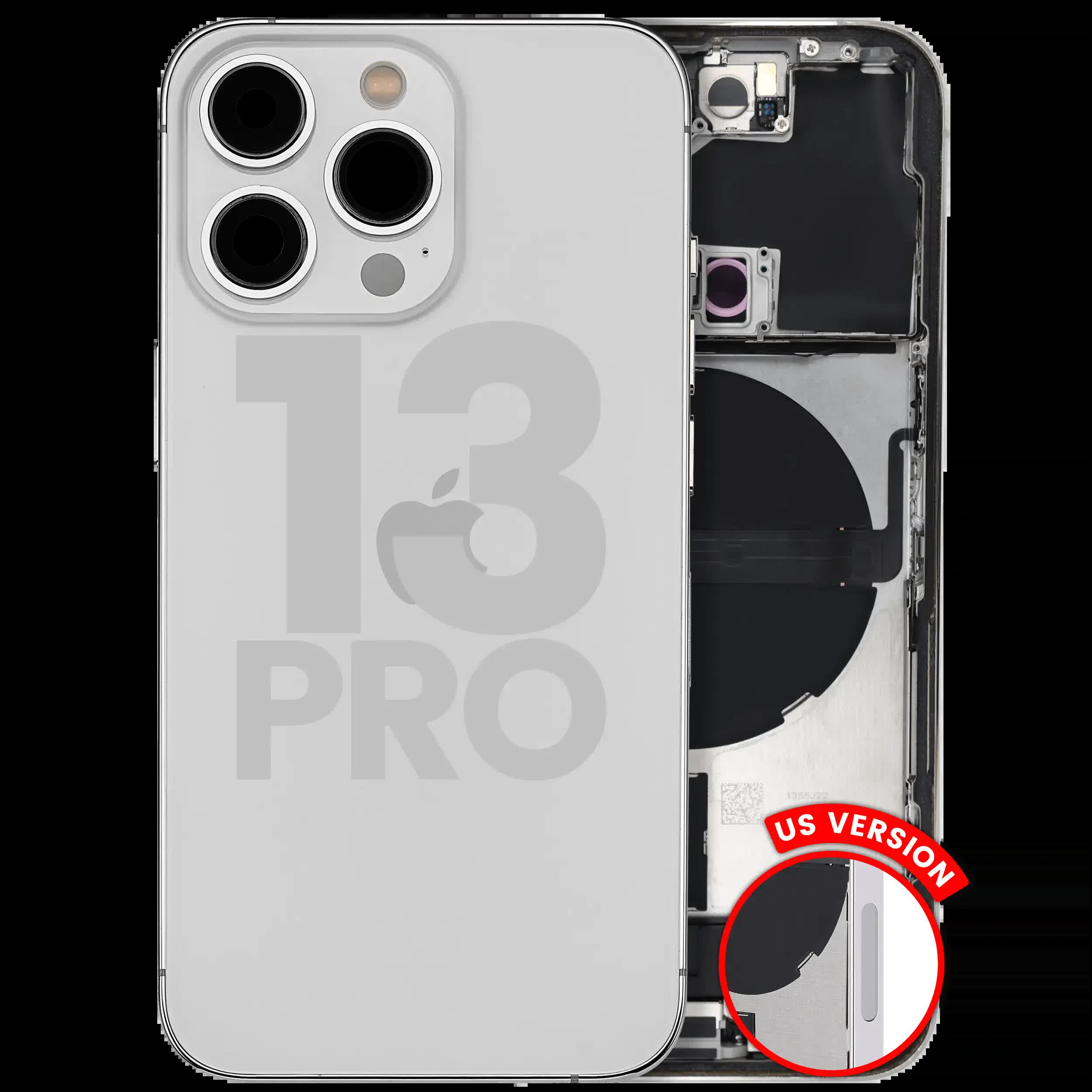 Rückgehäuse mit Ladebuchsen-Flex und Kleinteilen für iPhone 13 Pro (US-Version) (ausgebautes Originalteil: Grade A) (Silver (Silber))