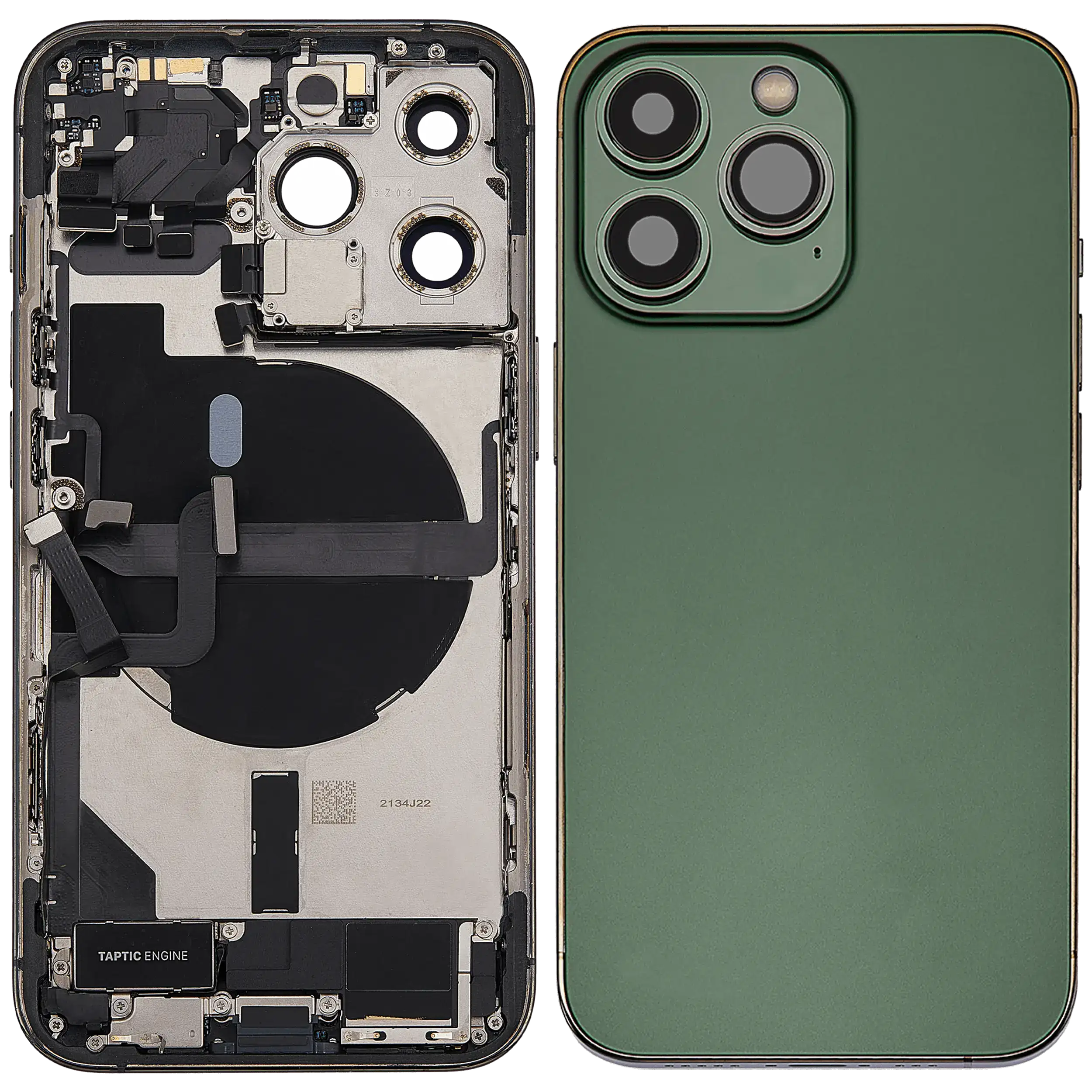 Rückgehäuse mit Ladebuchsen-Flex und Kleinteilen für iPhone 13 Pro (US-Version) (ausgebautes Originalteil: Grade B) (Alpine Green) – Bild 2