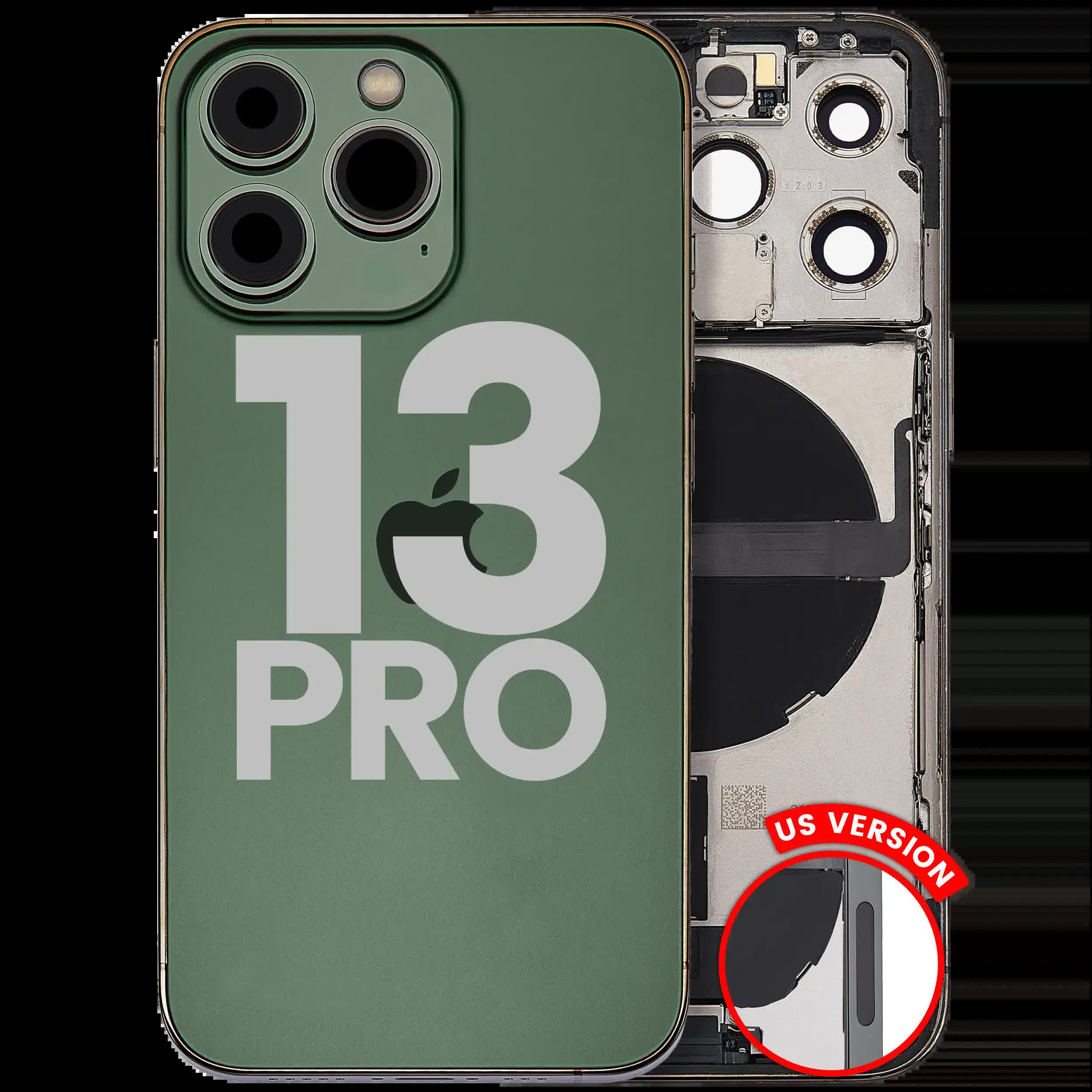 Rückgehäuse mit Ladebuchsen-Flex und Kleinteilen für iPhone 13 Pro (US-Version) (ausgebautes Originalteil: Grade B) (Alpine Green)