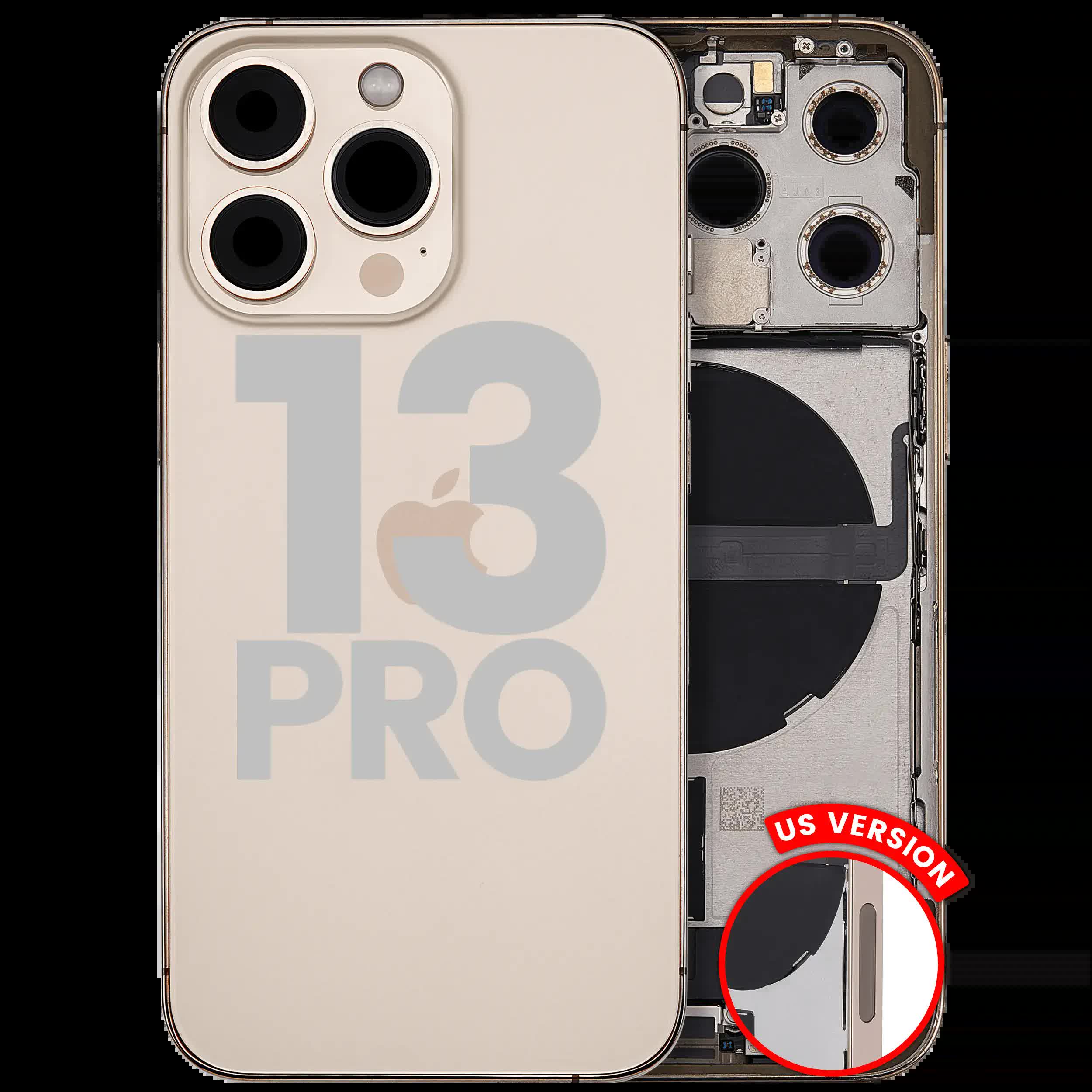 Rückgehäuse mit Ladebuchsen-Flex und Kleinteilen für iPhone 13 Pro (US-Version) (ausgebautes Originalteil: Grade B) (Gold)