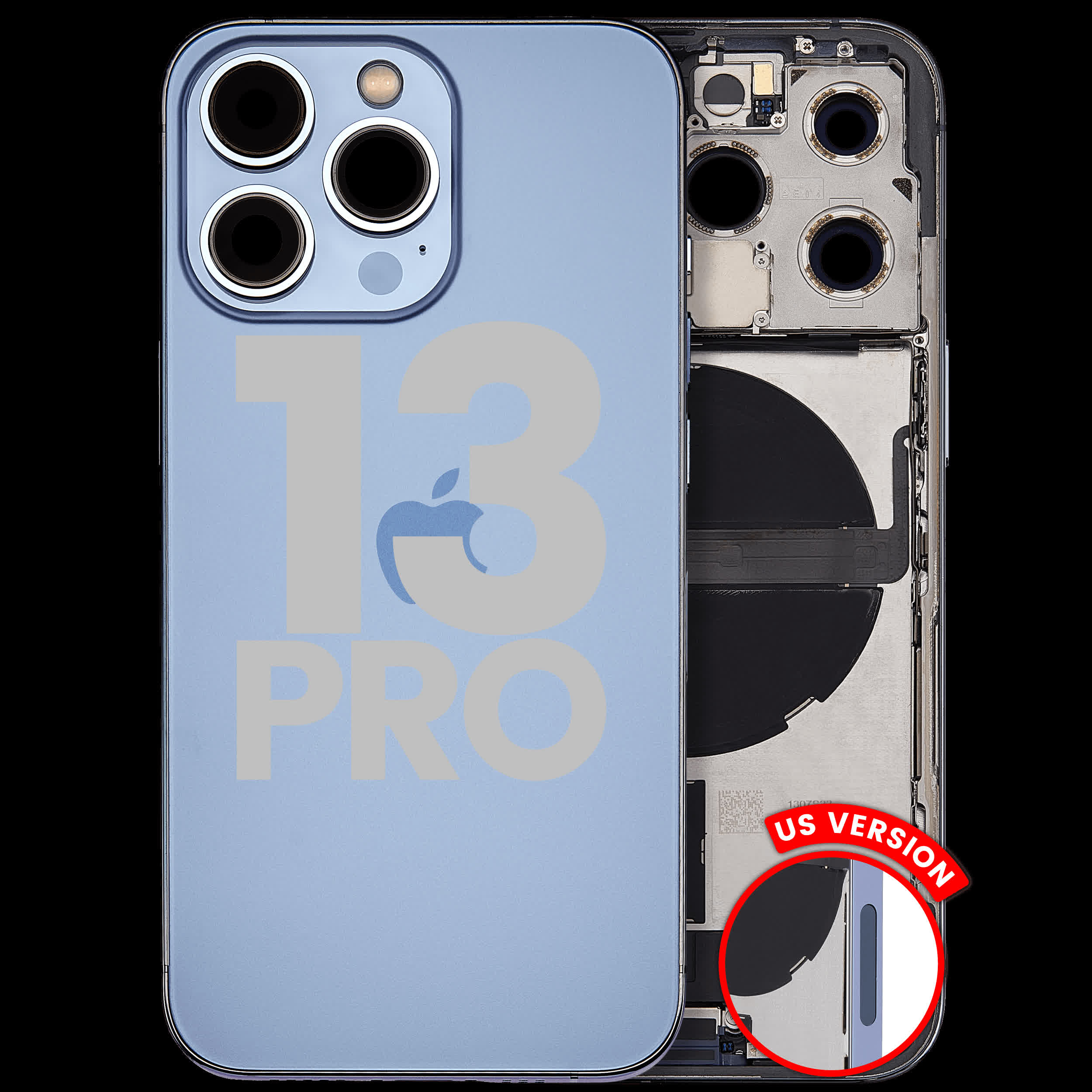 Rückgehäuse mit Ladebuchsen-Flex und Kleinteilen für iPhone 13 Pro (US-Version) (ausgebautes Originalteil: Grade B) (Sierra Blue)