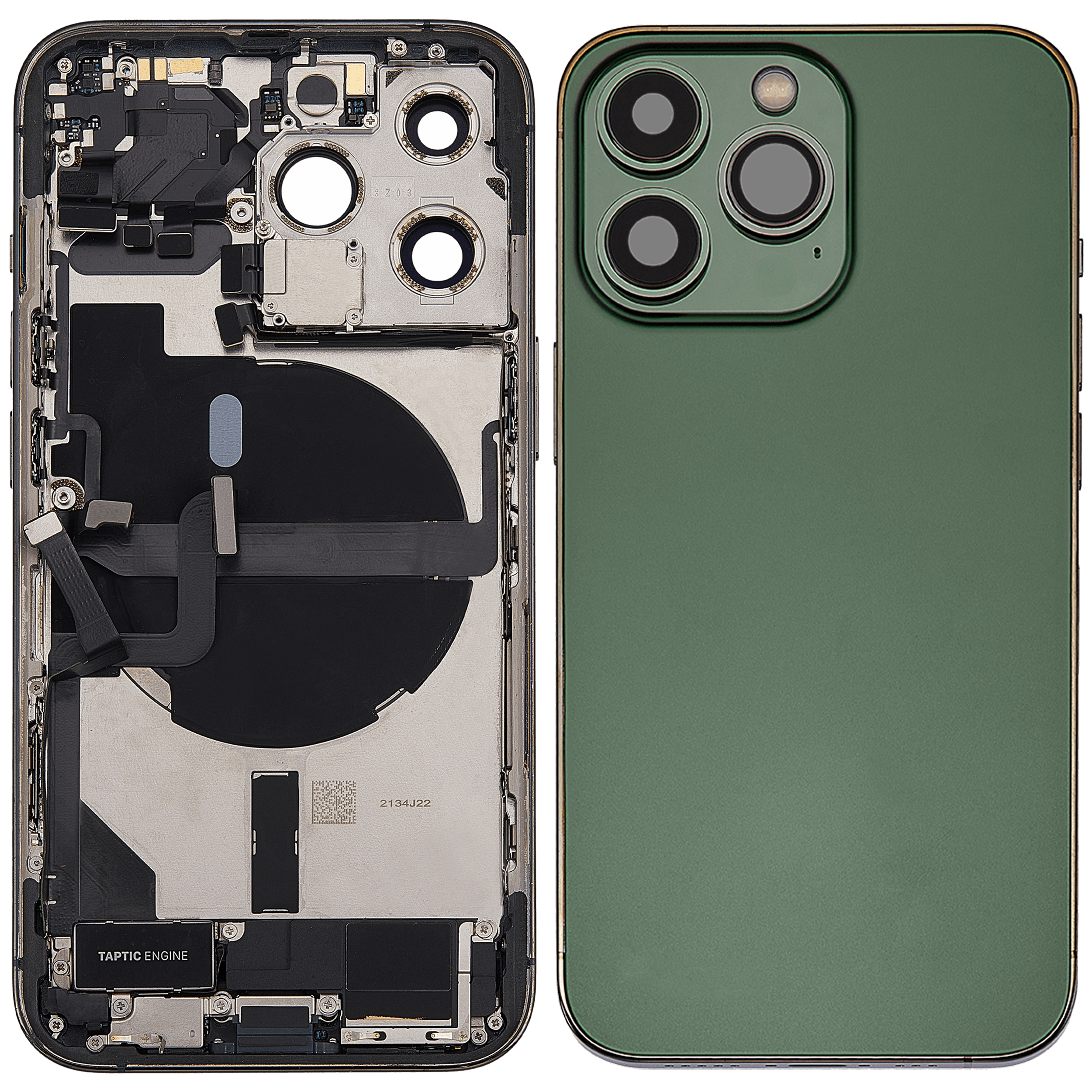 Rückgehäuse mit Ladebuchsen-Flex und Kleinteilen für iPhone 13 Pro (US-Version) (ausgebautes Originalteil: Grade C) (Alpine Green) – Bild 2