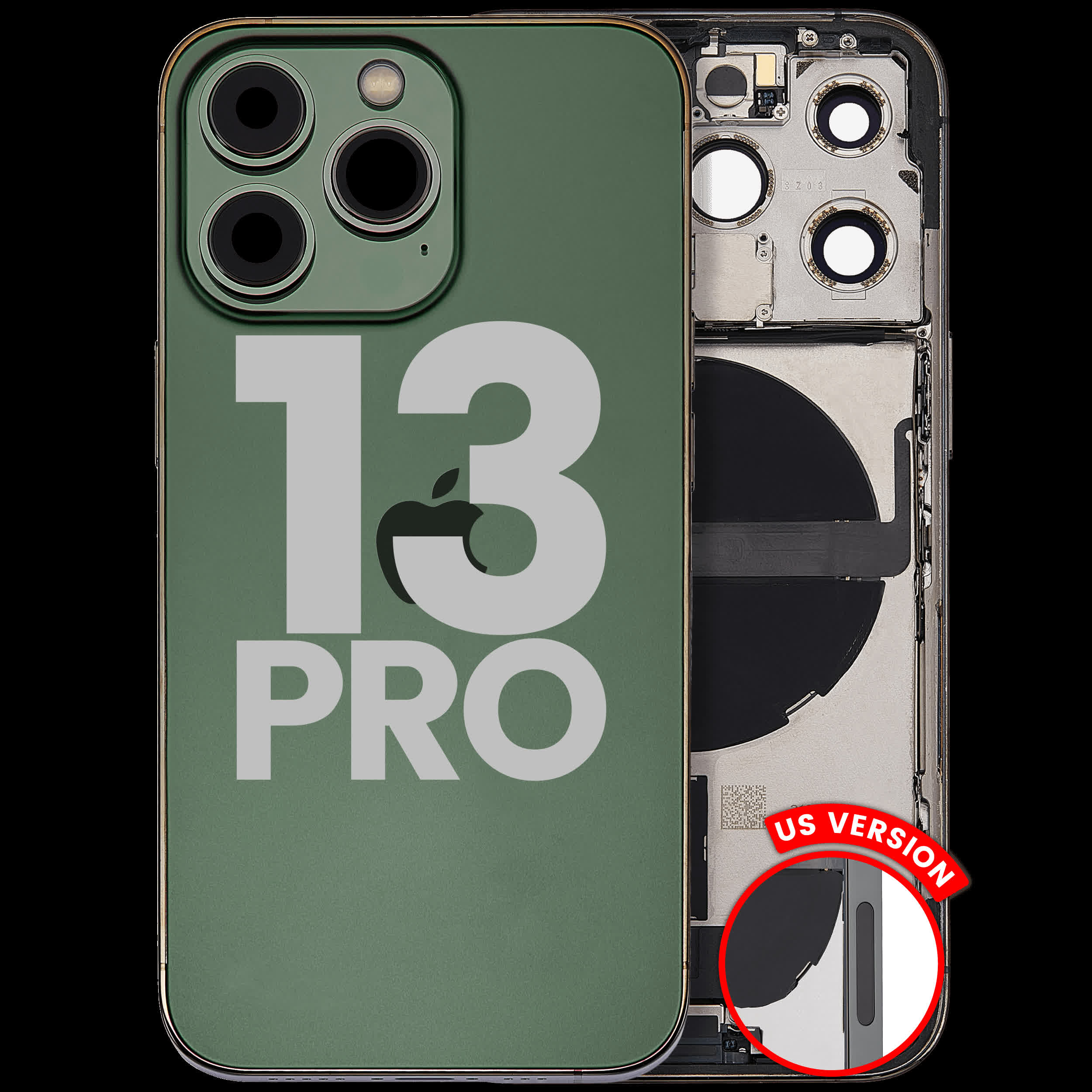 Rückgehäuse mit Ladebuchsen-Flex und Kleinteilen für iPhone 13 Pro (US-Version) (ausgebautes Originalteil: Grade C) (Alpine Green)