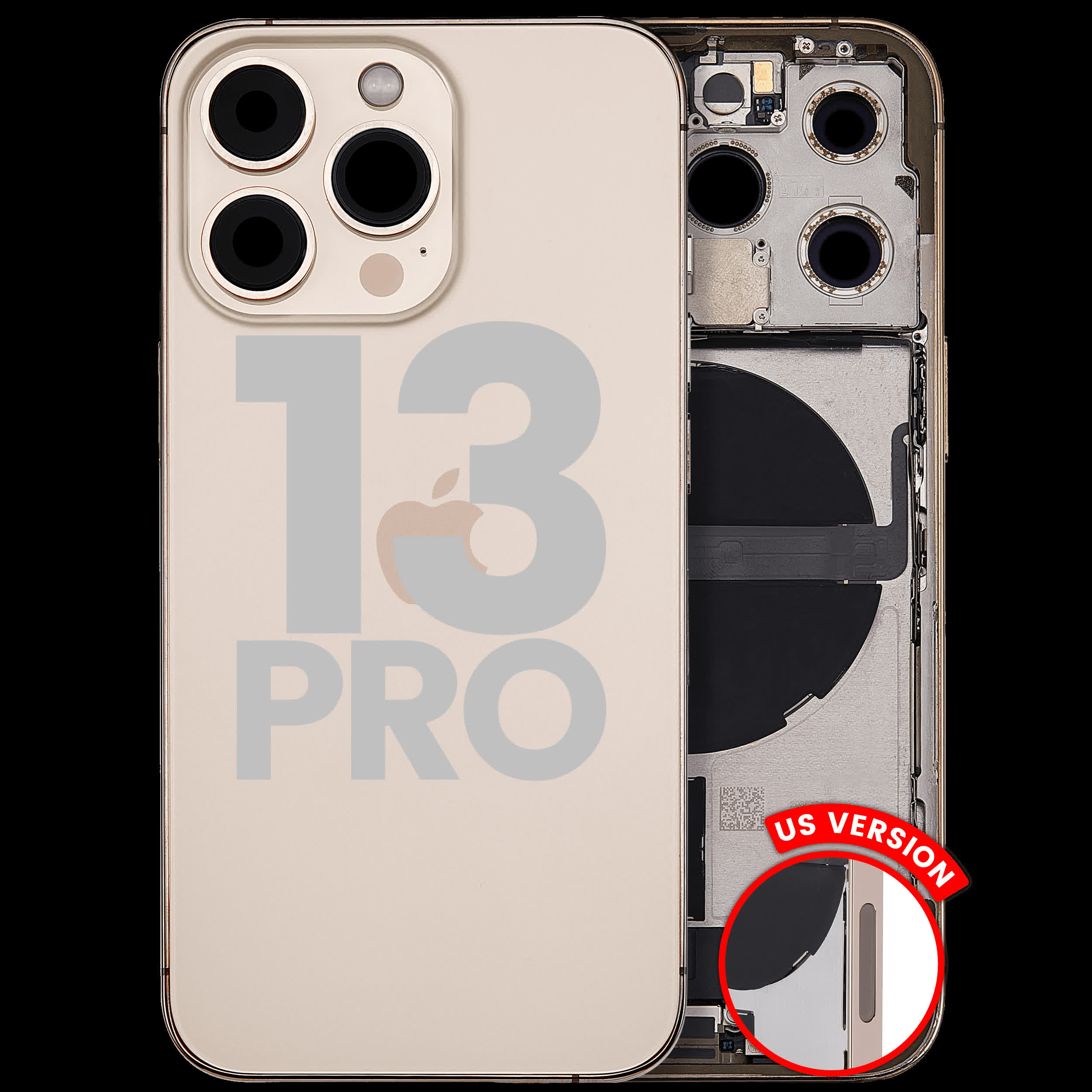 Rückgehäuse mit Ladebuchsen-Flex und Kleinteilen für iPhone 13 Pro (US-Version) (ausgebautes Originalteil: Grade C) (Gold)