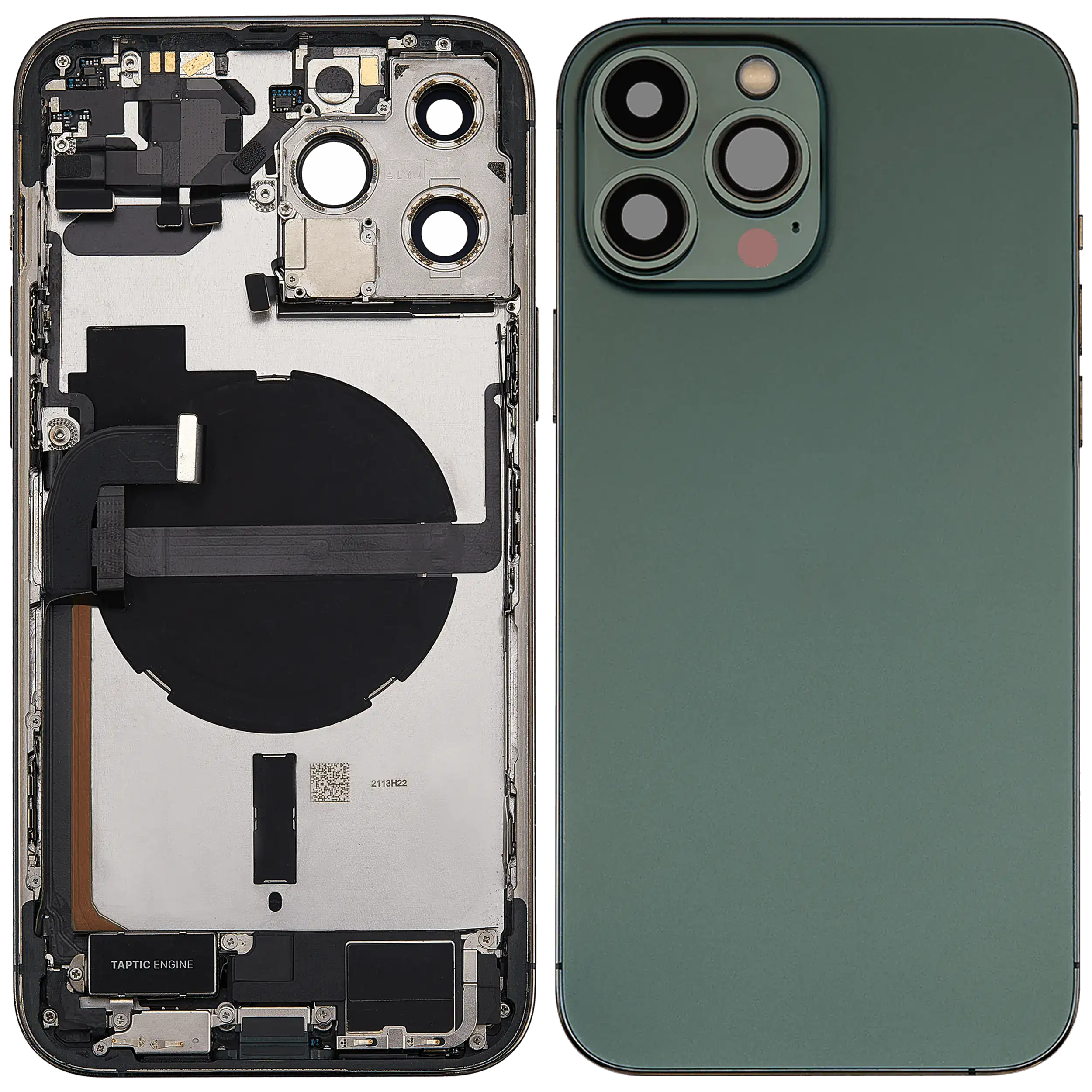Rückgehäuse mit Ladebuchsen-Flex und Kleinteilen für iPhone 13 Pro Max (EU / globale Version) (ausgebautes Originalteil: Grade B) (Alpine Green) – Bild 2