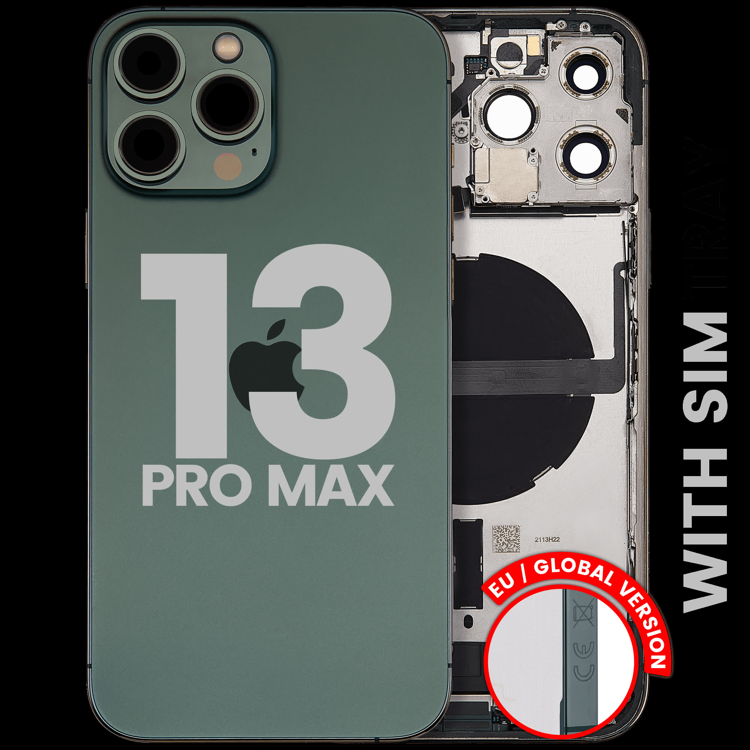 Rückgehäuse mit Ladebuchsen-Flex und Kleinteilen für iPhone 13 Pro Max (EU / globale Version) (ausgebautes Originalteil: Grade B) (Alpine Green)