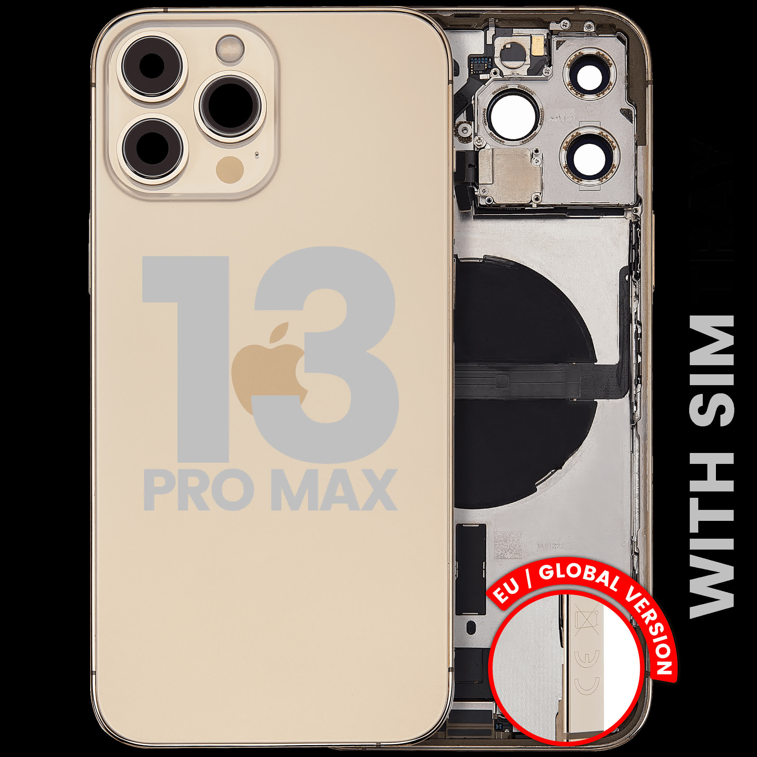 Rückgehäuse mit Ladebuchsen-Flex und Kleinteilen für iPhone 13 Pro Max (EU / globale Version) (ausgebautes Originalteil: Grade B) (Gold)
