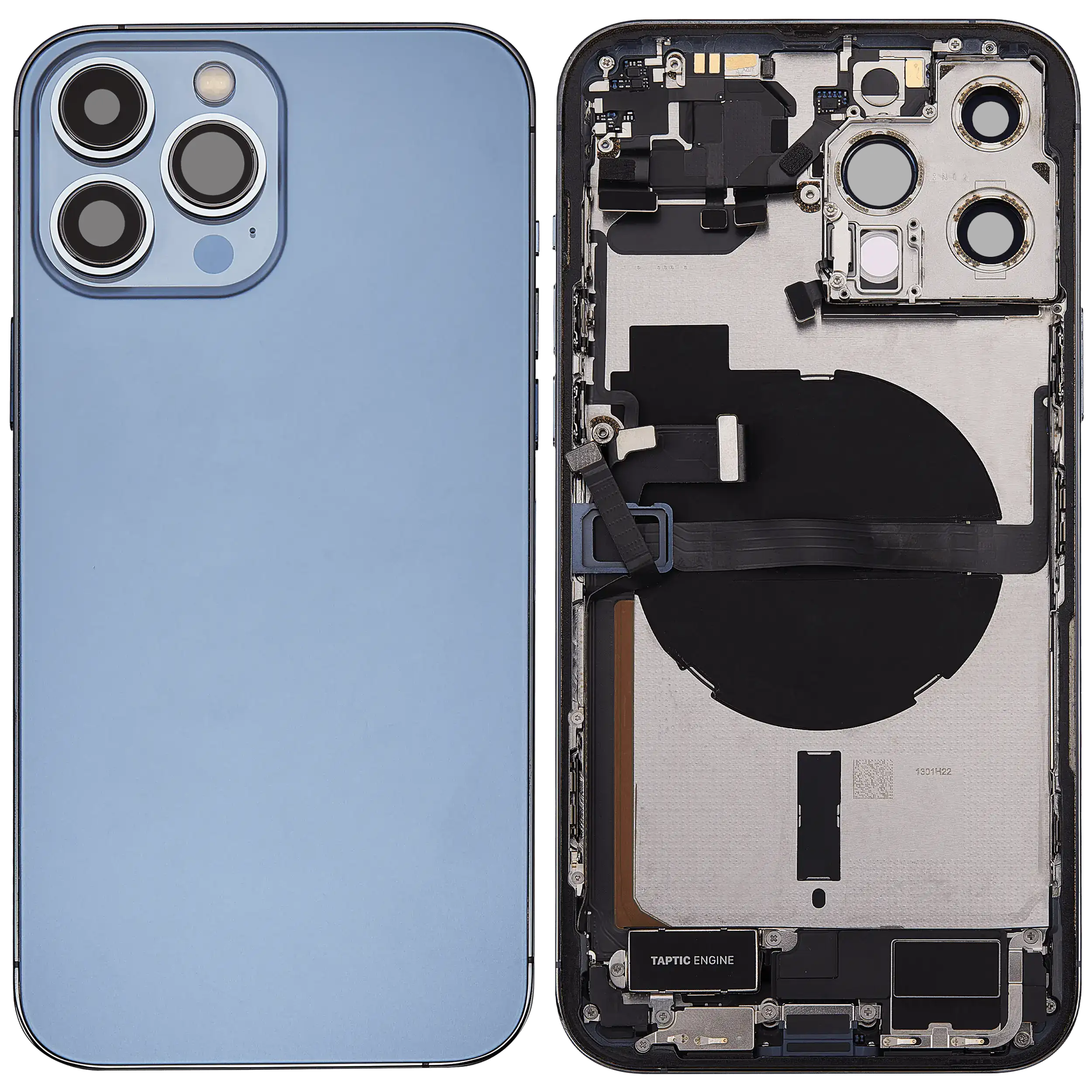 Rückgehäuse mit Ladebuchsen-Flex und Kleinteilen für iPhone 13 Pro Max (EU / globale Version) (ausgebautes Originalteil: Grade C) (Sierra Blue) – Bild 2
