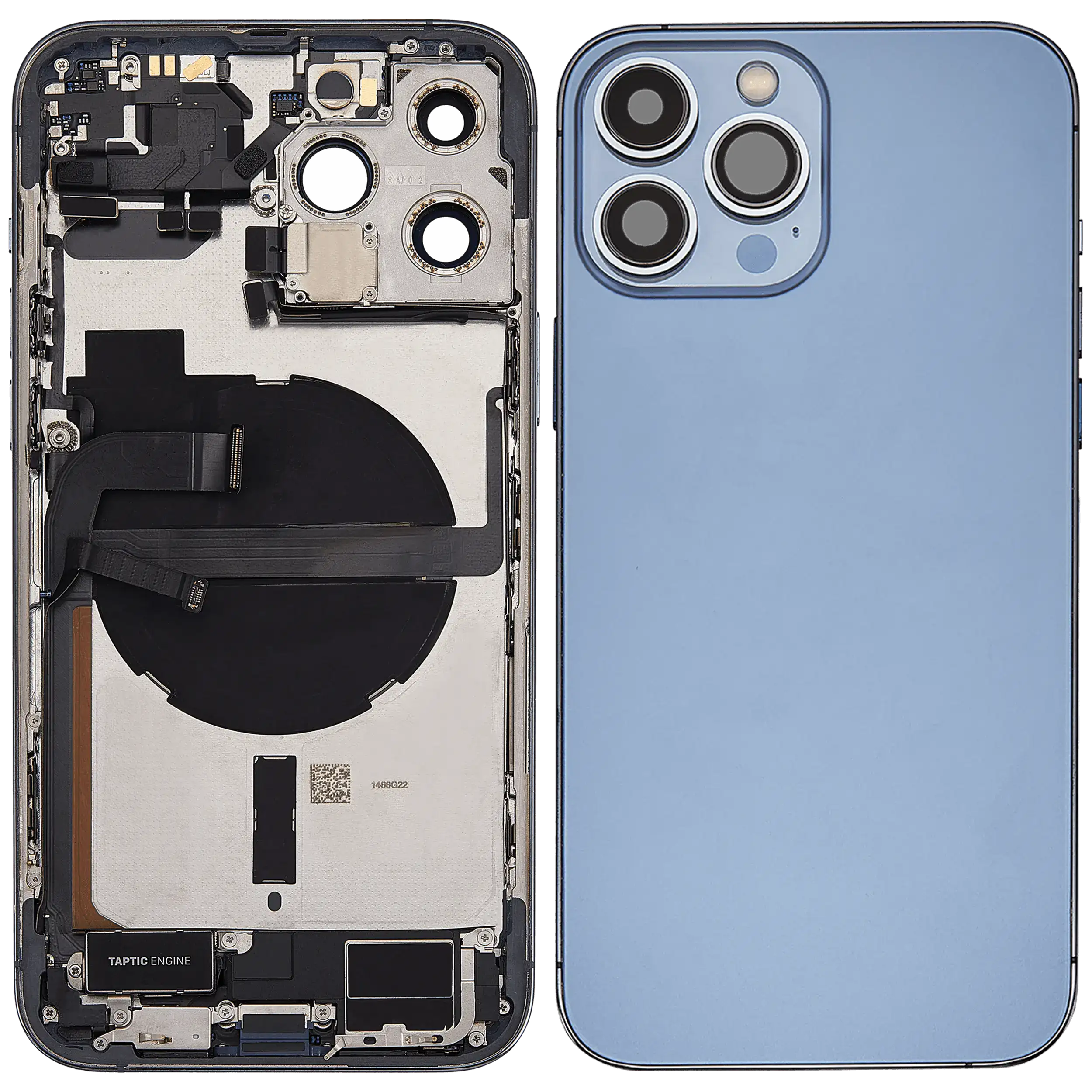 Rückgehäuse mit Ladebuchsen-Flex und Kleinteilen für iPhone 13 Pro Max (US-Version) (ausgebautes Originalteil: Grade A) (Sierra Blue) – Bild 2