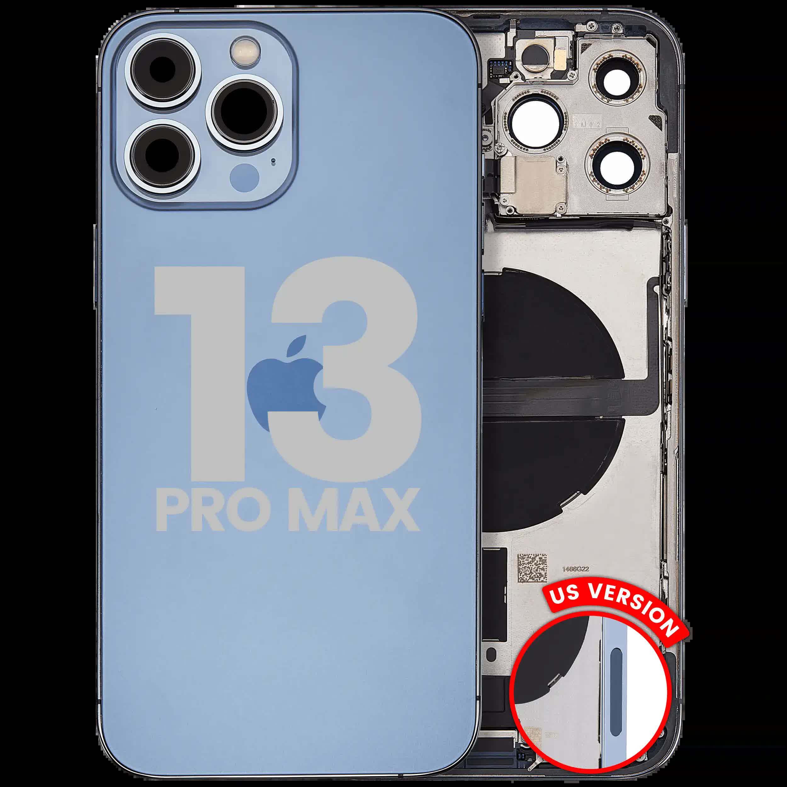 Rückgehäuse mit Ladebuchsen-Flex und Kleinteilen für iPhone 13 Pro Max (US-Version) (ausgebautes Originalteil: Grade A) (Sierra Blue)
