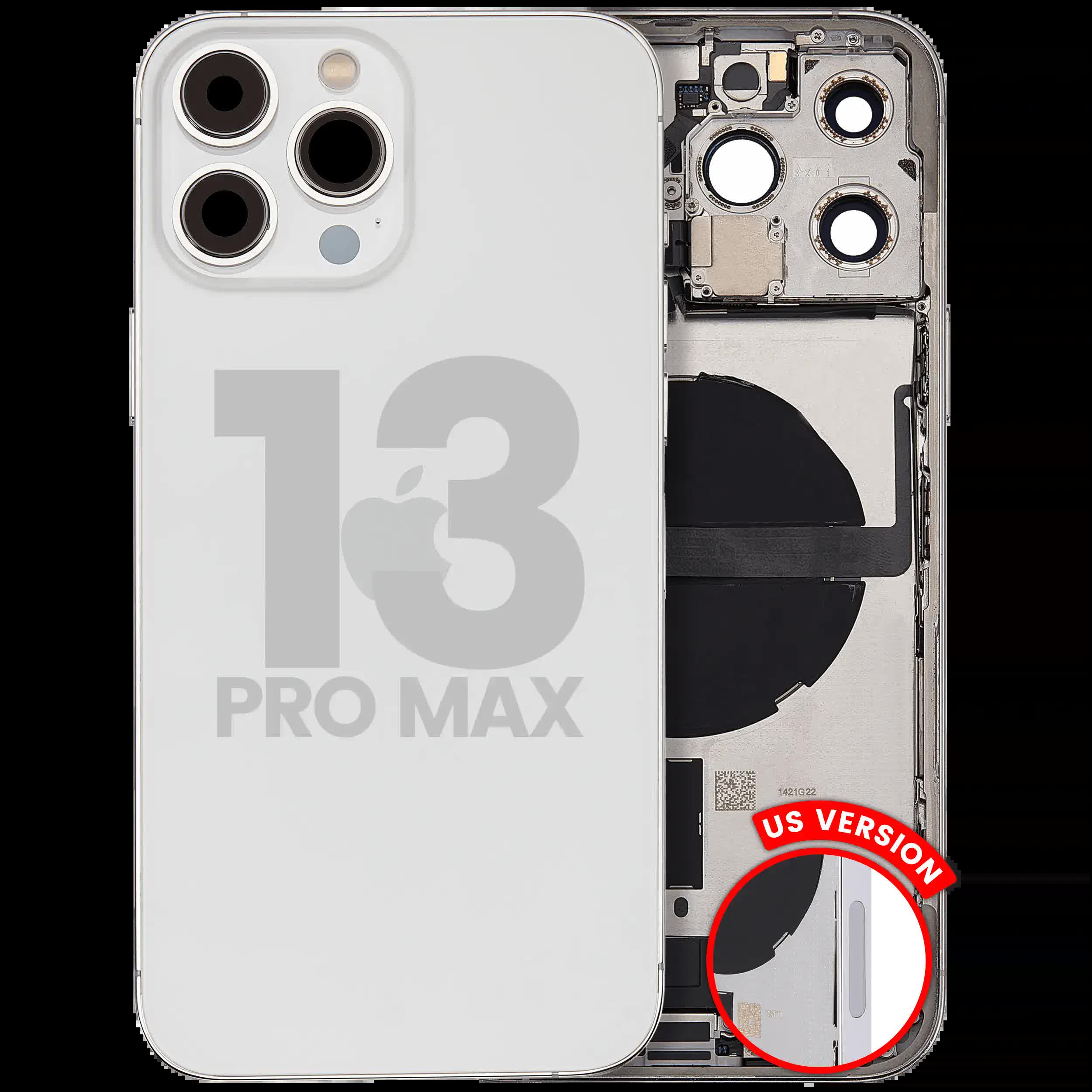 Rückgehäuse mit Ladebuchsen-Flex und Kleinteilen für iPhone 13 Pro Max (US-Version) (ausgebautes Originalteil: Grade A) (Silver (Silber))