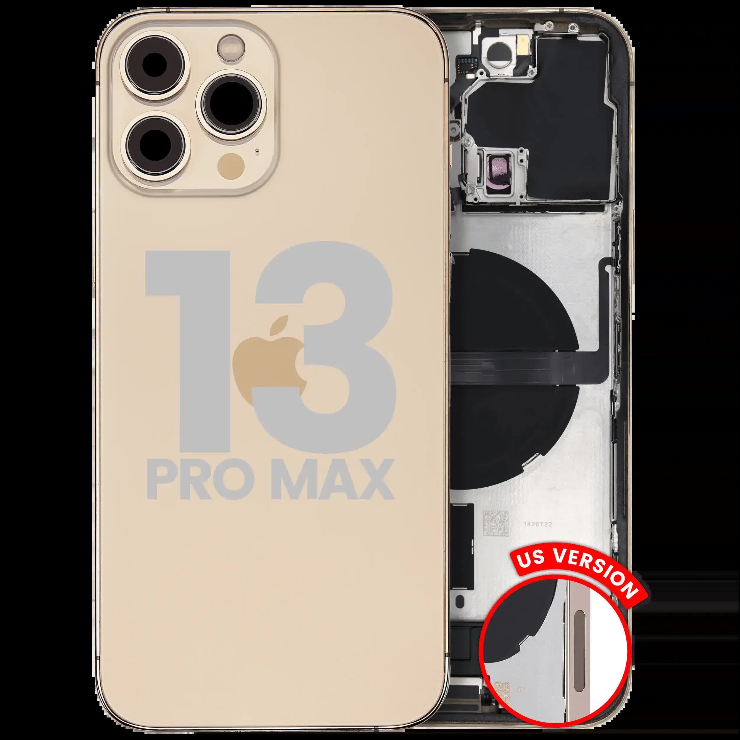 Rückgehäuse mit Ladebuchsen-Flex und Kleinteilen für iPhone 13 Pro Max (US-Version) (ausgebautes Originalteil: Grade B) (Gold)