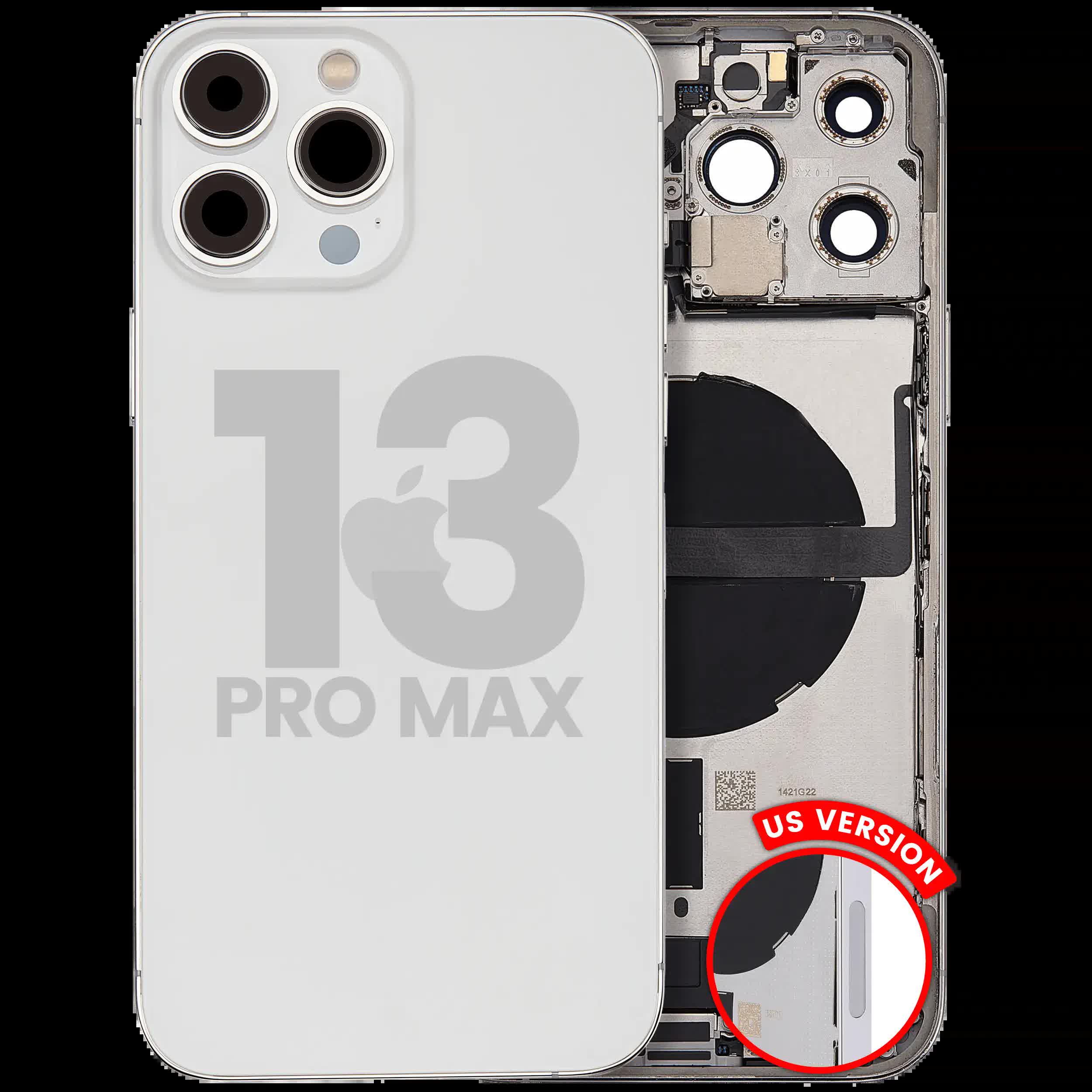 Rückgehäuse mit Ladebuchsen-Flex und Kleinteilen für iPhone 13 Pro Max (US-Version) (ausgebautes Originalteil: Grade B) (Silver (Silber))
