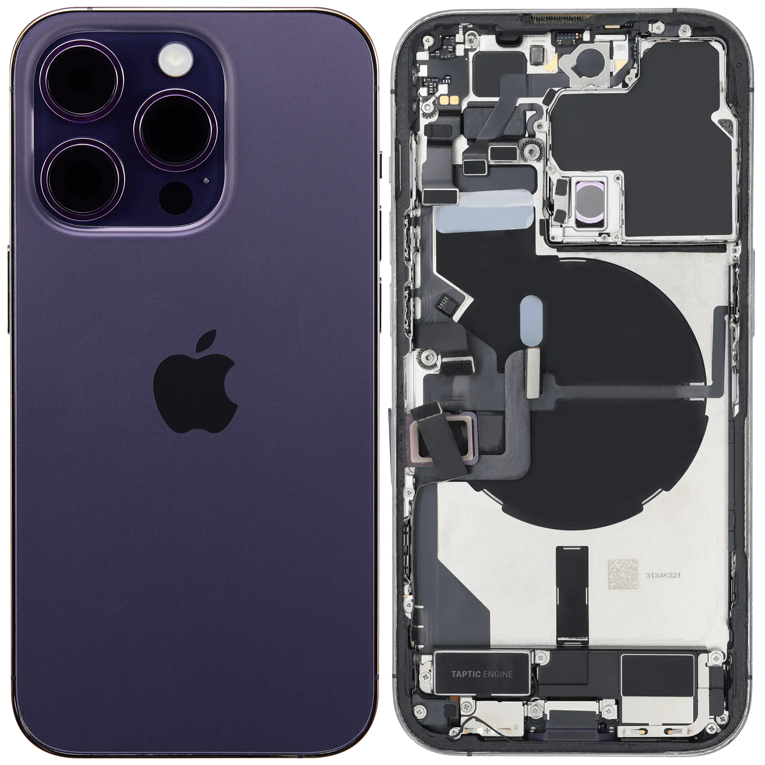 Rückgehäuse mit Ladebuchsen-Flex und Kleinteilen für iPhone 14 Pro (EU / globale Version) (ausgebautes Originalteil: Grade B) (Deep Purple) – Bild 2