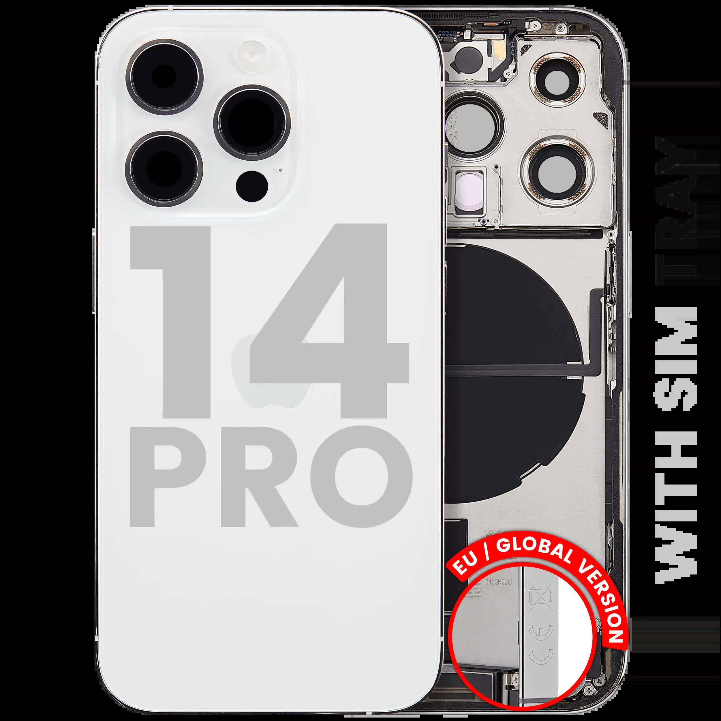 Rückgehäuse mit Ladebuchsen-Flex und Kleinteilen für iPhone 14 Pro (EU / globale Version) (ausgebautes Originalteil: Grade C) (Silver (Silber))