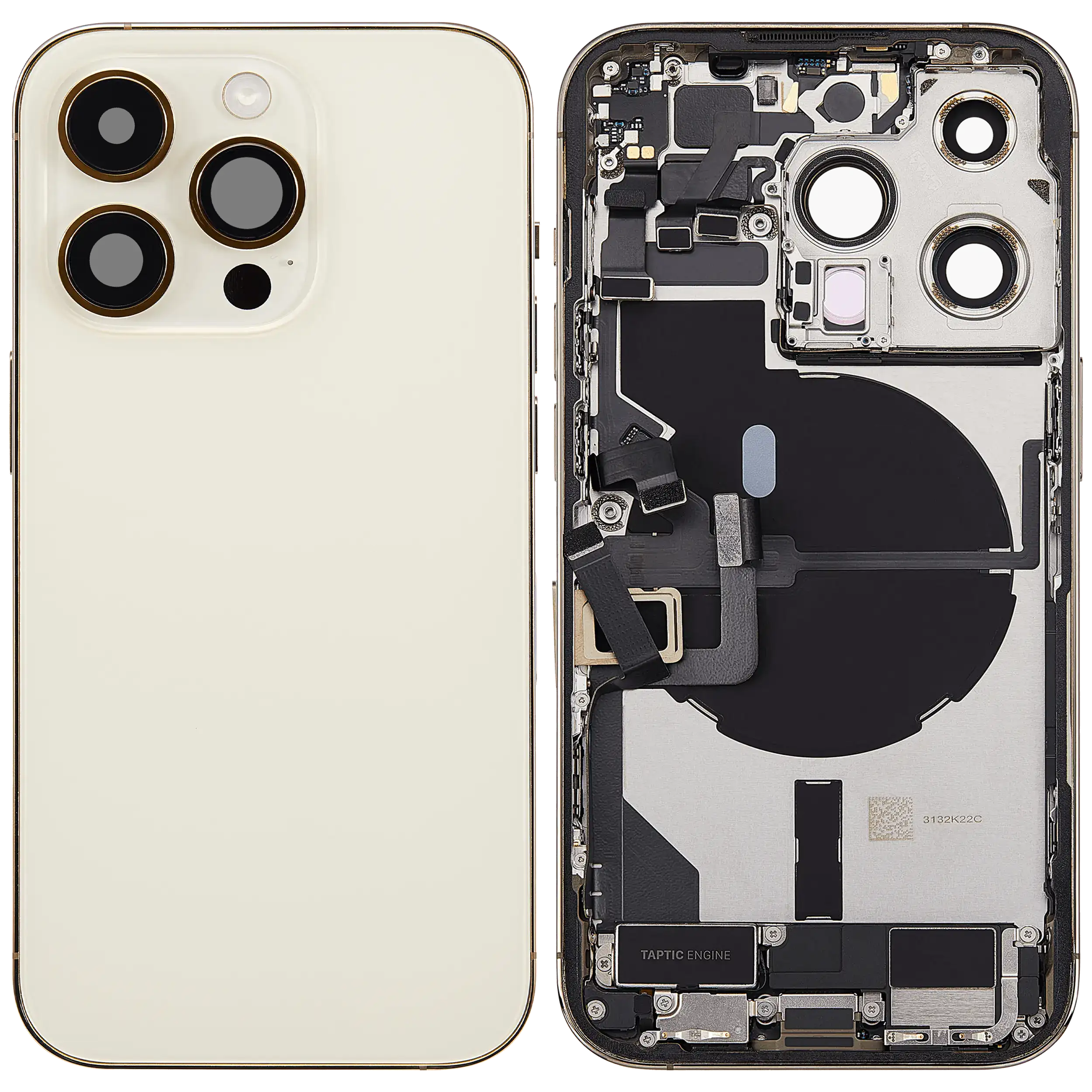 Rückgehäuse mit Ladebuchsen-Flex und Kleinteilen für iPhone 14 Pro (EU / globale Version) (ausgebautes Originalteil: Grade C) (Gold) – Bild 2