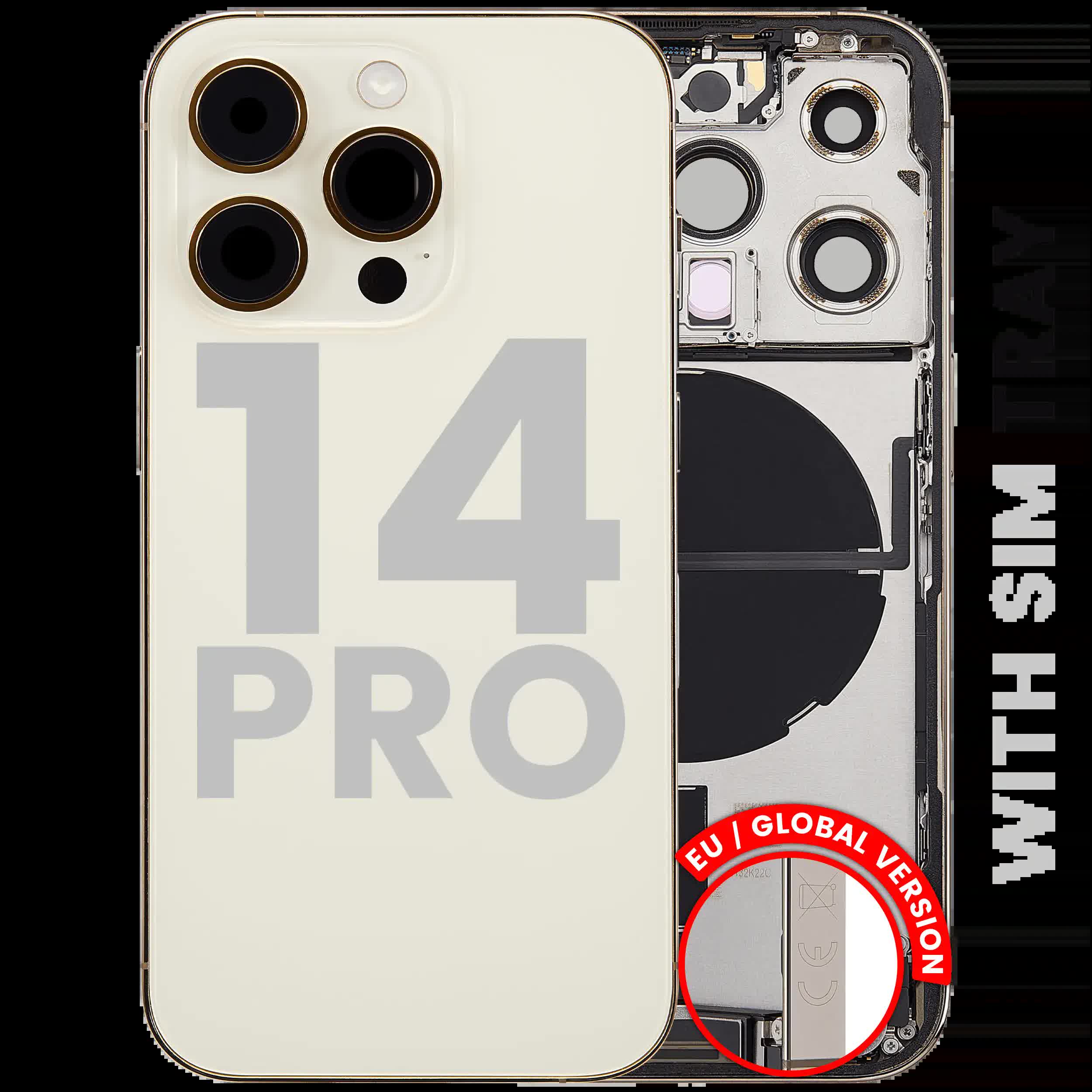 Rückgehäuse mit Ladebuchsen-Flex und Kleinteilen für iPhone 14 Pro (EU / globale Version) (ausgebautes Originalteil: Grade C) (Gold)