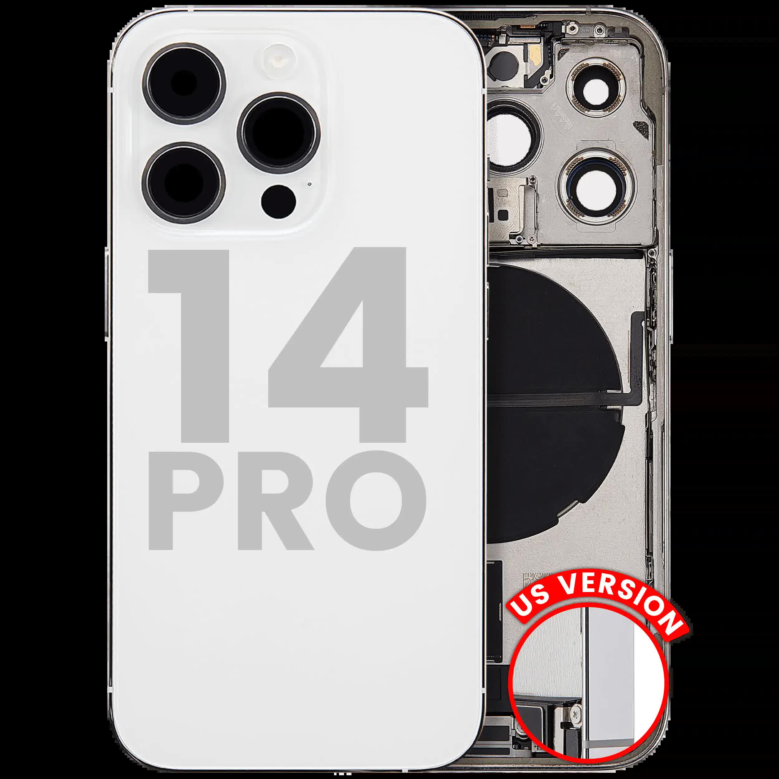 Rückgehäuse mit Ladebuchsen-Flex und Kleinteilen für iPhone 14 Pro (US-Version) (ausgebautes Originalteil: Grade B) (Silver (Silber))