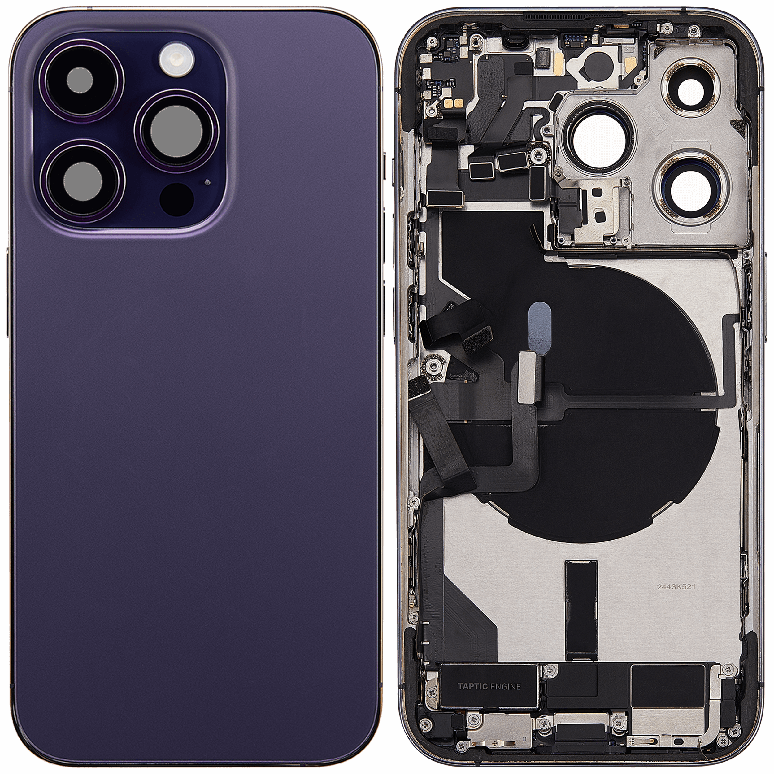 Rückgehäuse mit Ladebuchsen-Flex und Kleinteilen für iPhone 14 Pro (US-Version) (ausgebautes Originalteil: Grade C) (Deep Purple) – Bild 2