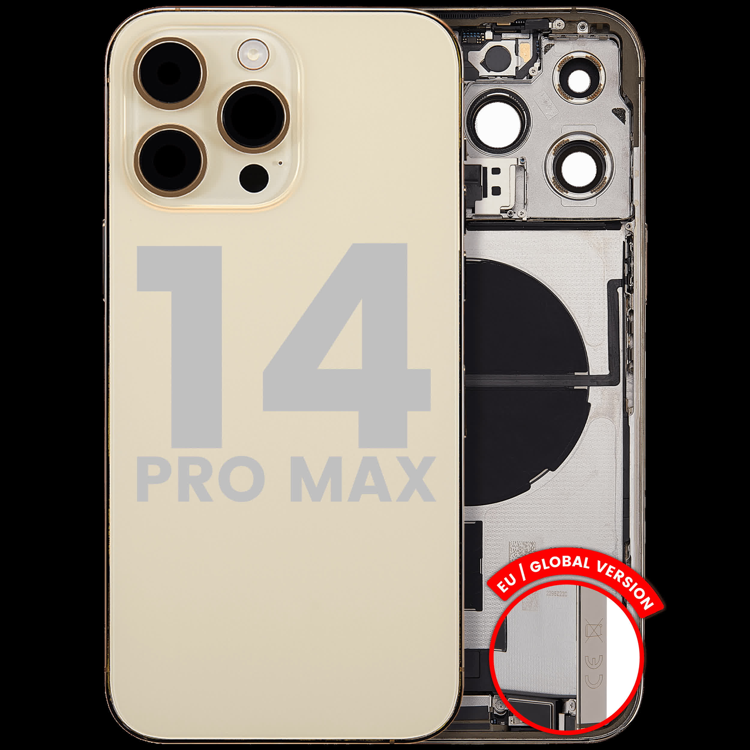 Rückgehäuse mit Ladebuchsen-Flex und Kleinteilen für iPhone 14 Pro Max (EU / globale Version) (ausgebautes Originalteil: Grade B) (Gold)