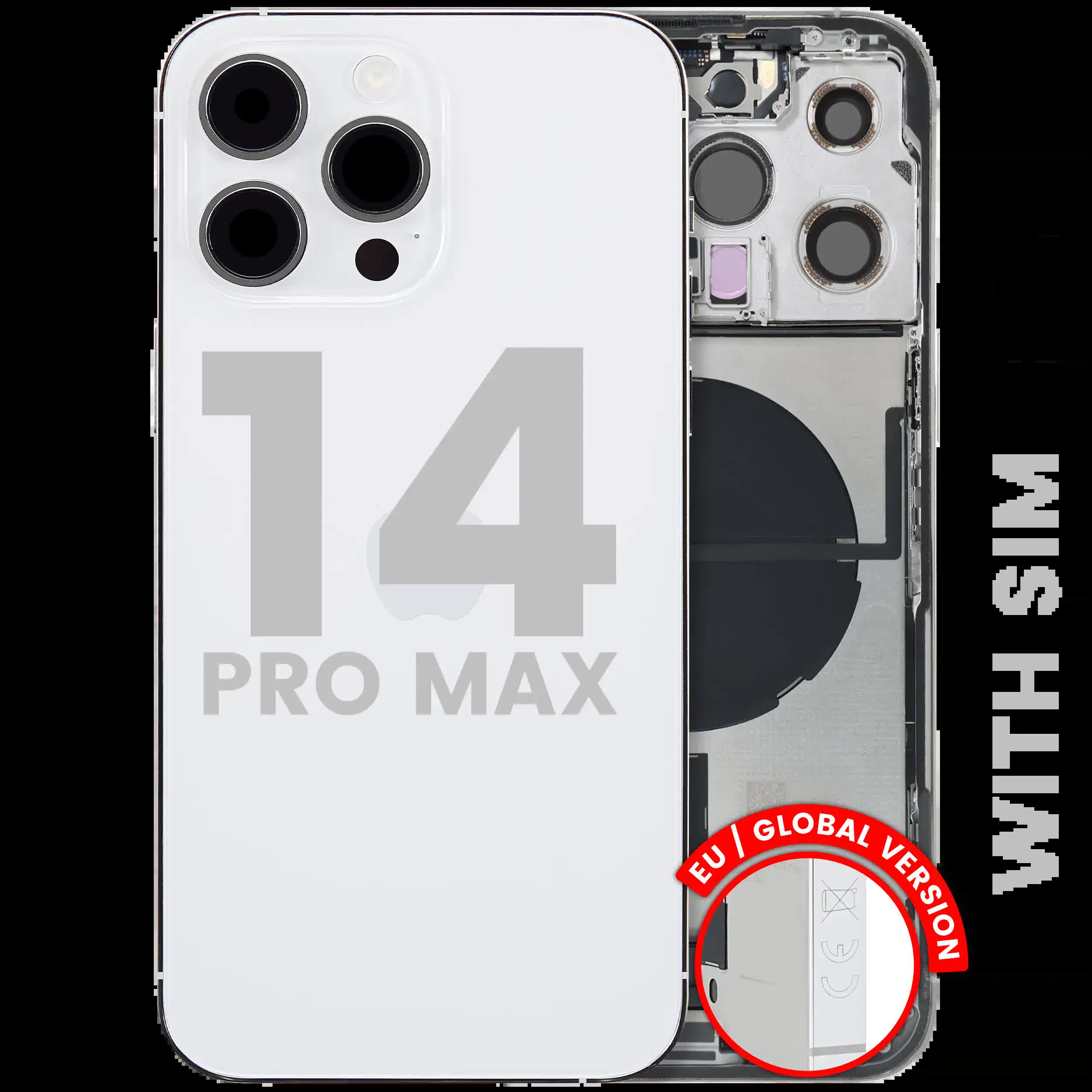 Rückgehäuse mit Ladebuchsen-Flex und Kleinteilen für iPhone 14 Pro Max (EU / globale Version) (ausgebautes Originalteil: Grade C) (Silver (Silber))