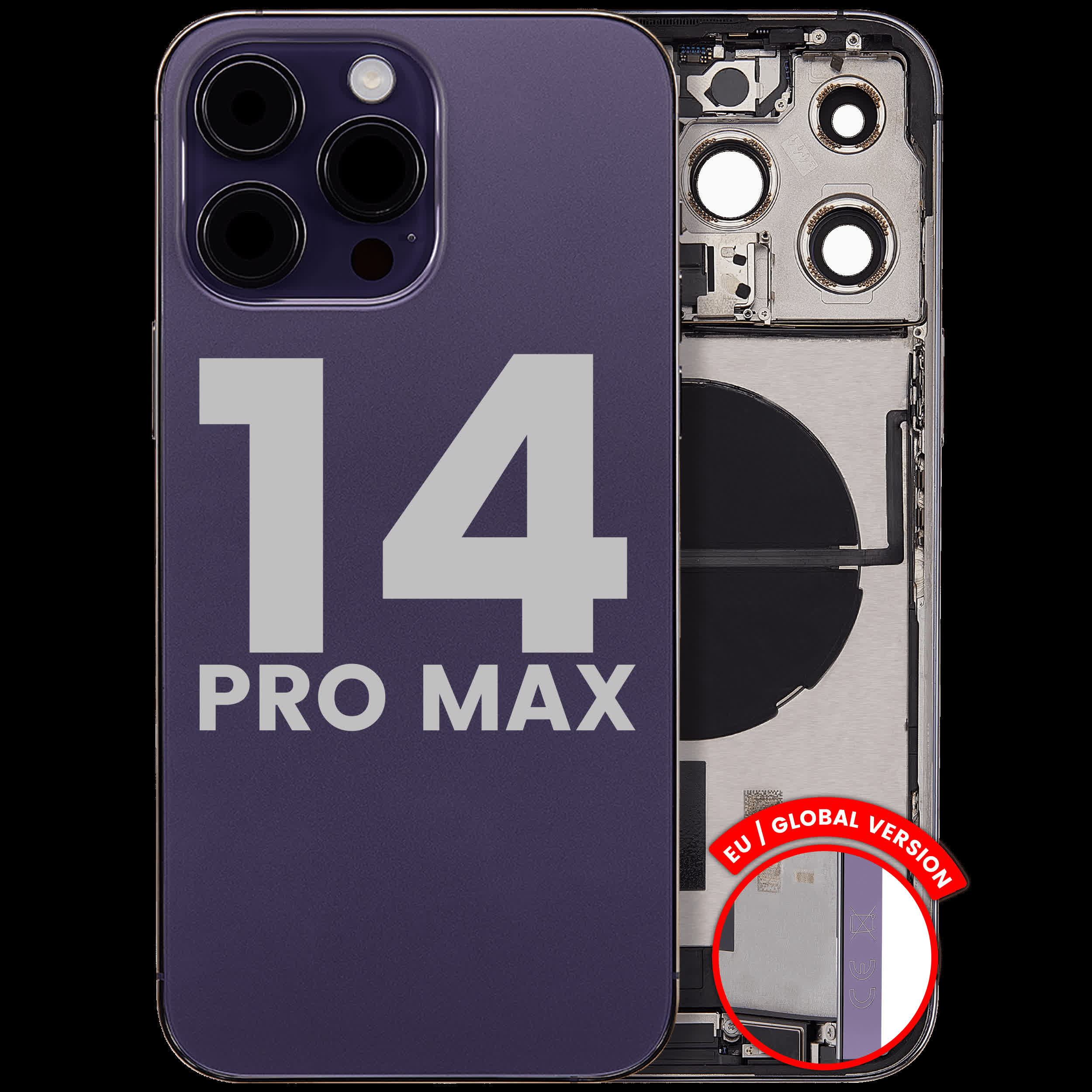 Rückgehäuse mit Ladebuchsen-Flex und Kleinteilen für iPhone 14 Pro Max (EU / globale Version) (ausgebautes Originalteil: Grade C) (Deep Purple)