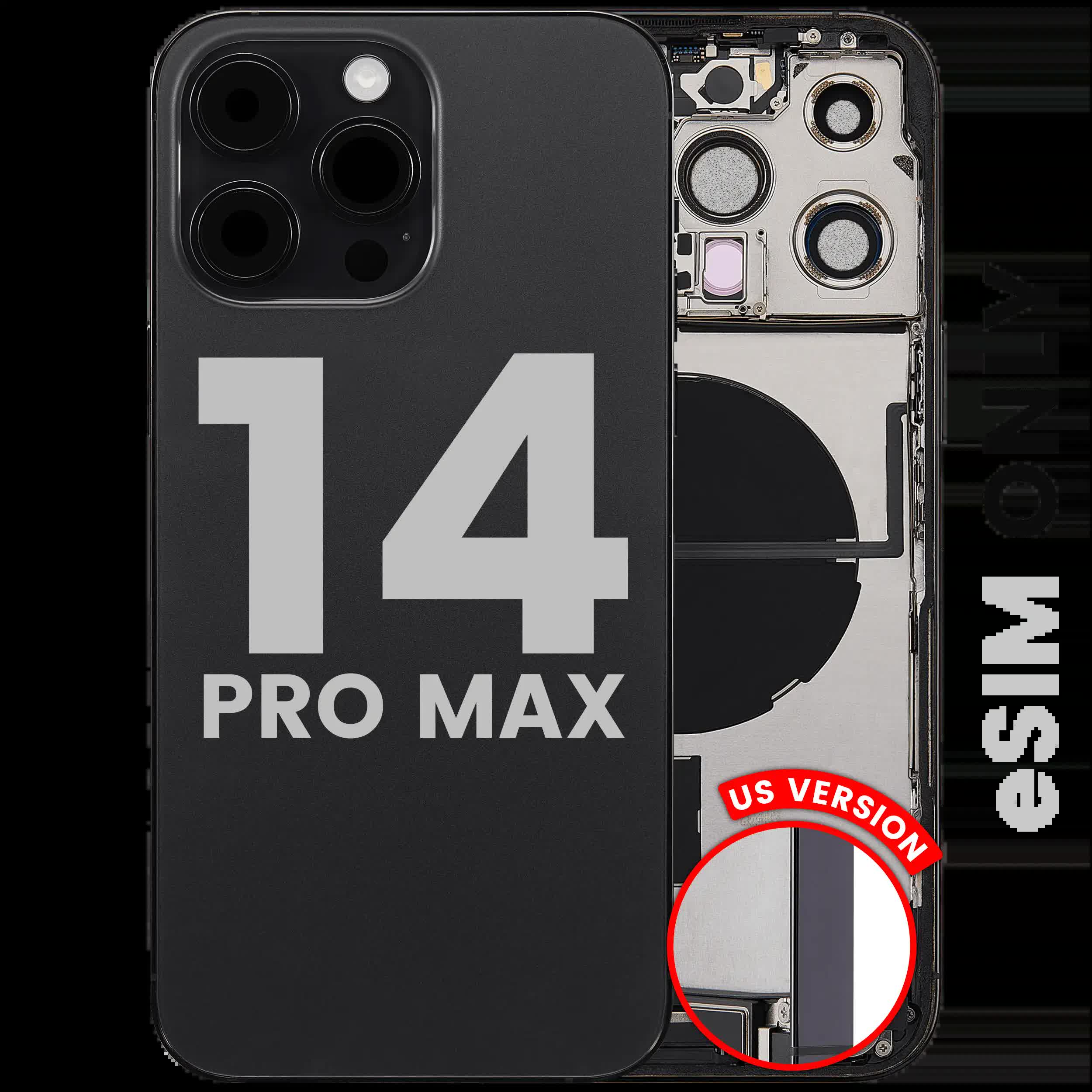 Rückgehäuse mit Ladebuchsen-Flex und Kleinteilen für iPhone 14 Pro Max (US-Version) (ausgebautes Originalteil: Grade C) (Space Black)