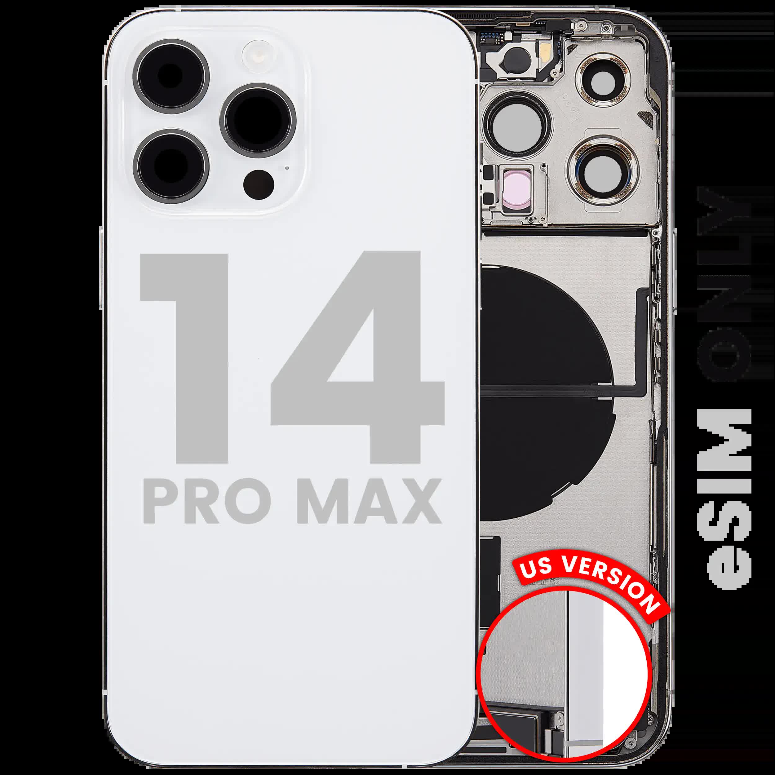 Rückgehäuse mit Ladebuchsen-Flex und Kleinteilen für iPhone 14 Pro Max (US-Version) (ausgebautes Originalteil: Grade C) (Silver (Silber))