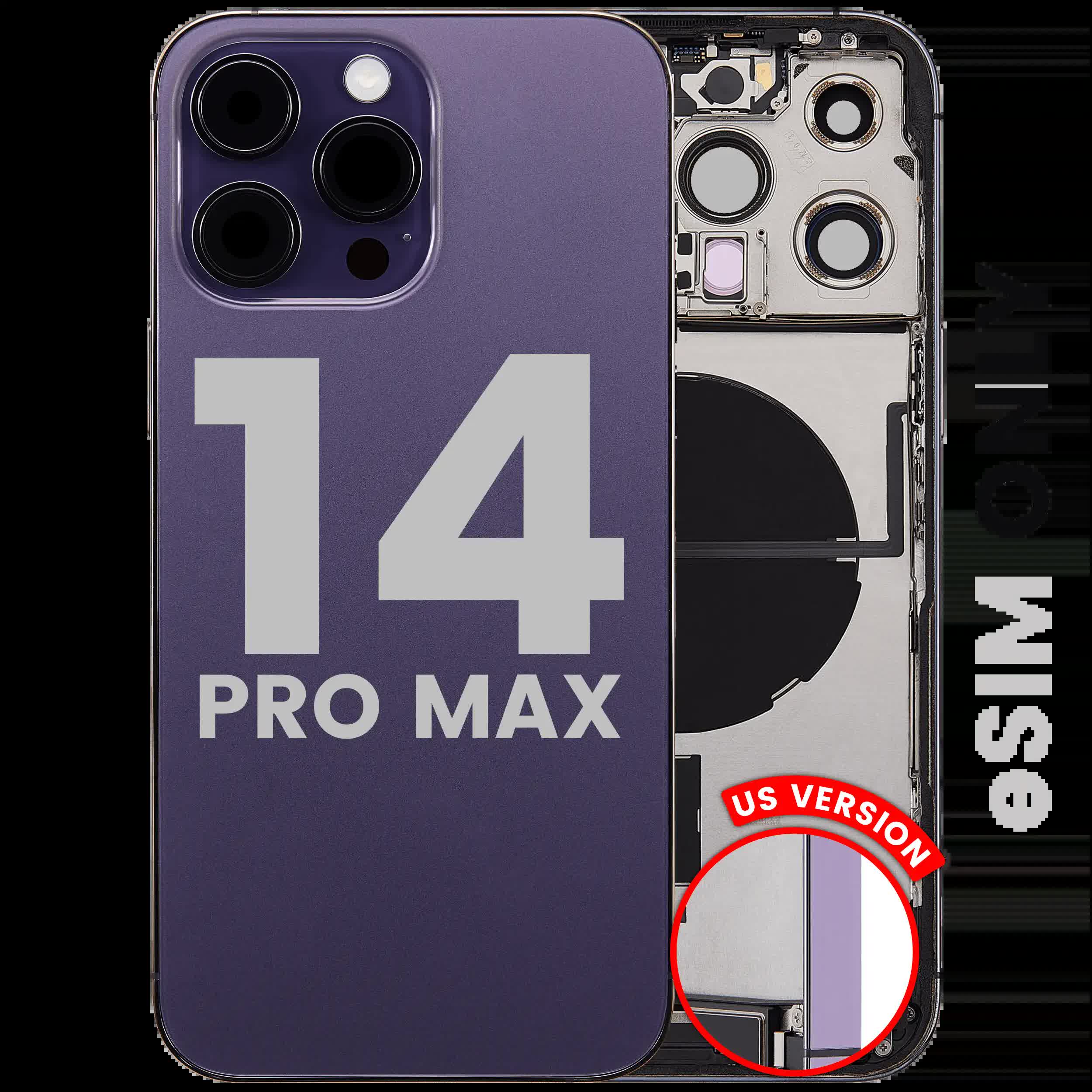 Rückgehäuse mit Ladebuchsen-Flex und Kleinteilen für iPhone 14 Pro Max (US-Version) (ausgebautes Originalteil: Grade C) (Deep Purple)