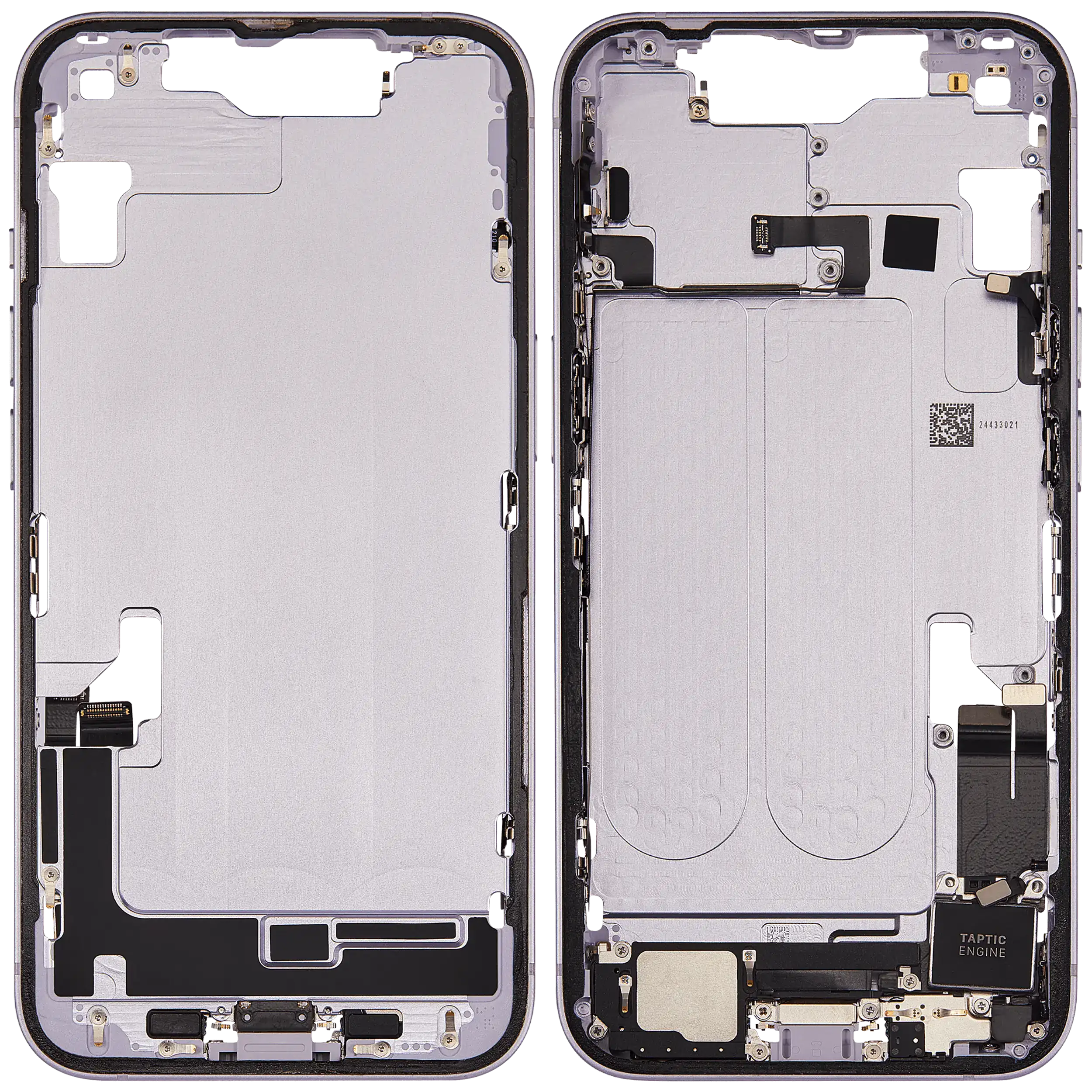 Mittelrahmen mit Ladebuchsen-Flex und Kleinteilen für iPhone 14 (EU / globale Version) (ausgebautes Originalteil: Grade B) (Purple (Violett)) – Bild 2