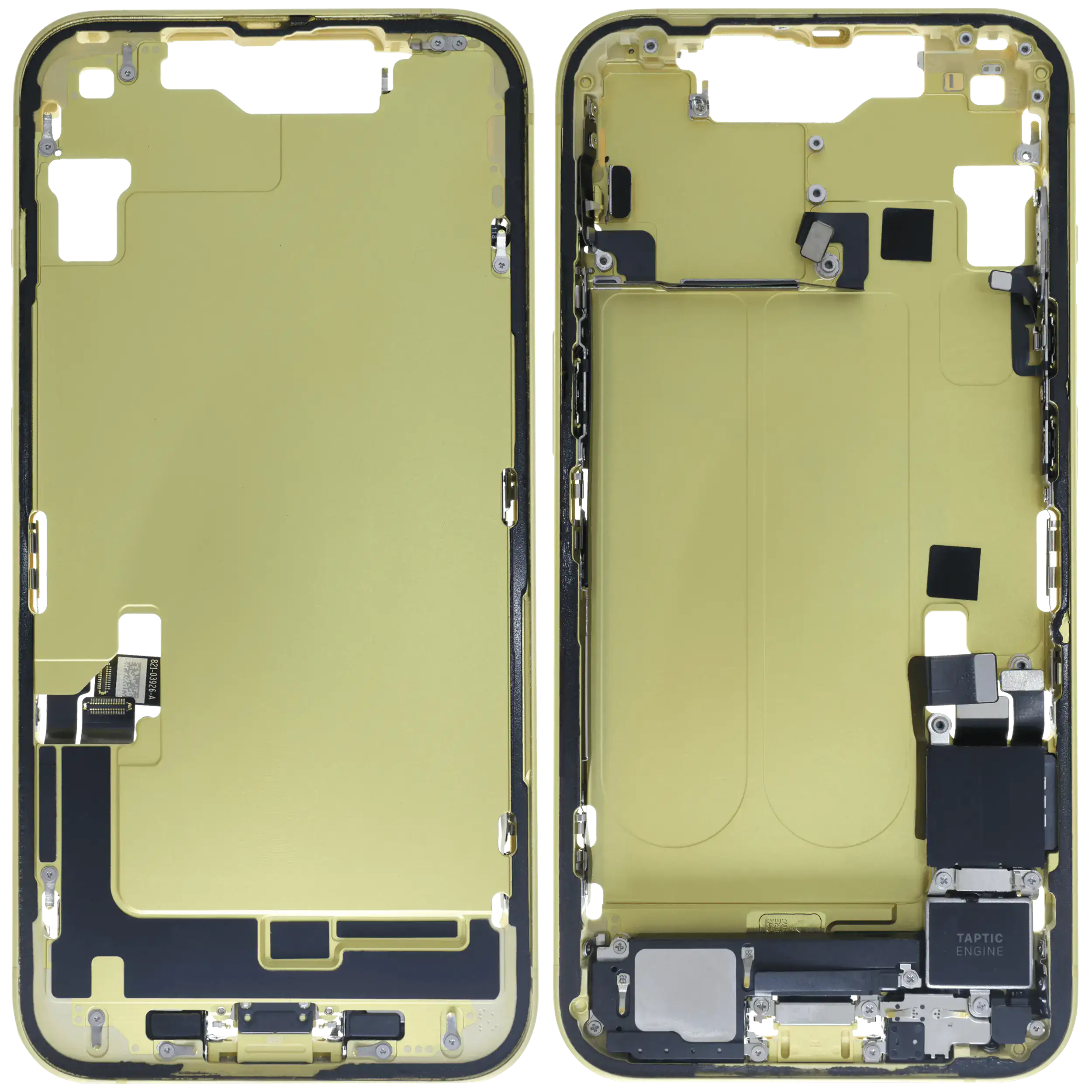 Mittelrahmen mit Ladebuchsen-Flex und Kleinteilen für iPhone 14 (EU / globale Version) (ausgebautes Originalteil: Grade B) (Yellow) – Bild 2