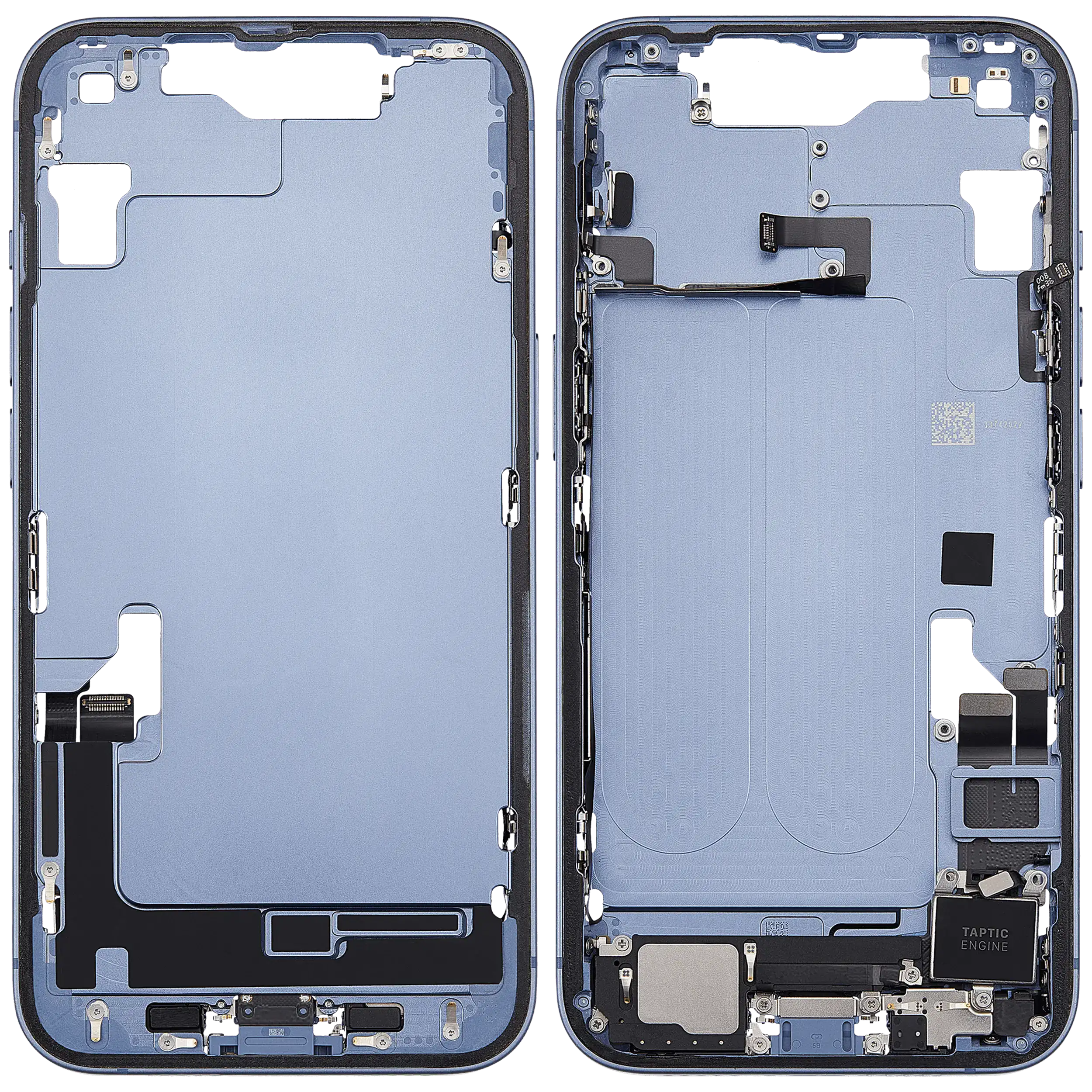 Mittelrahmen mit Ladebuchsen-Flex und Kleinteilen für iPhone 14 (EU / globale Version) (ausgebautes Originalteil: Grade C) (Blue (Blau)) – Bild 2