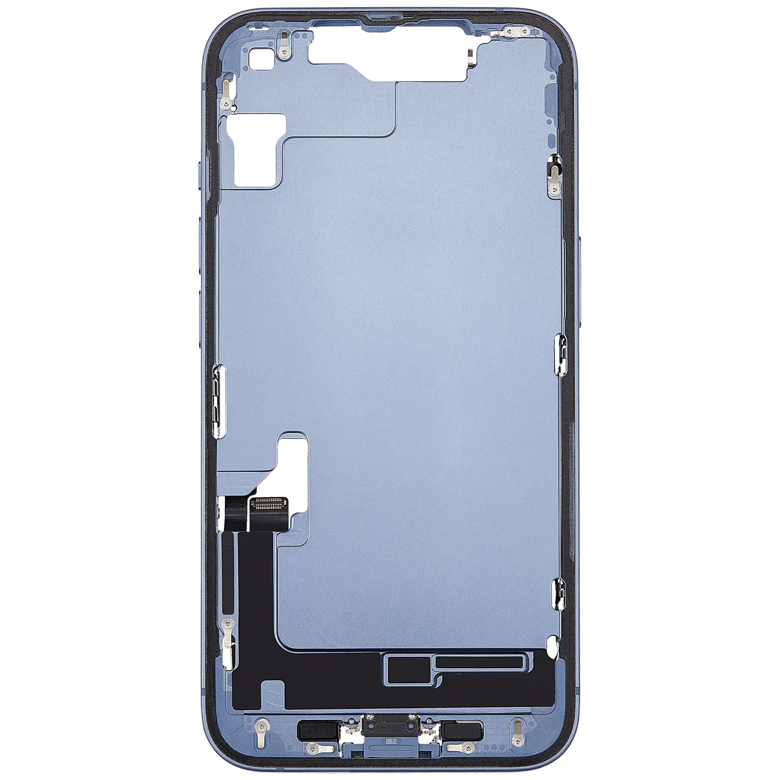 Mittelrahmen mit Ladebuchsen-Flex und Kleinteilen für iPhone 14 (EU / globale Version) (ausgebautes Originalteil: Grade C) (Blue (Blau)) – Bild 3