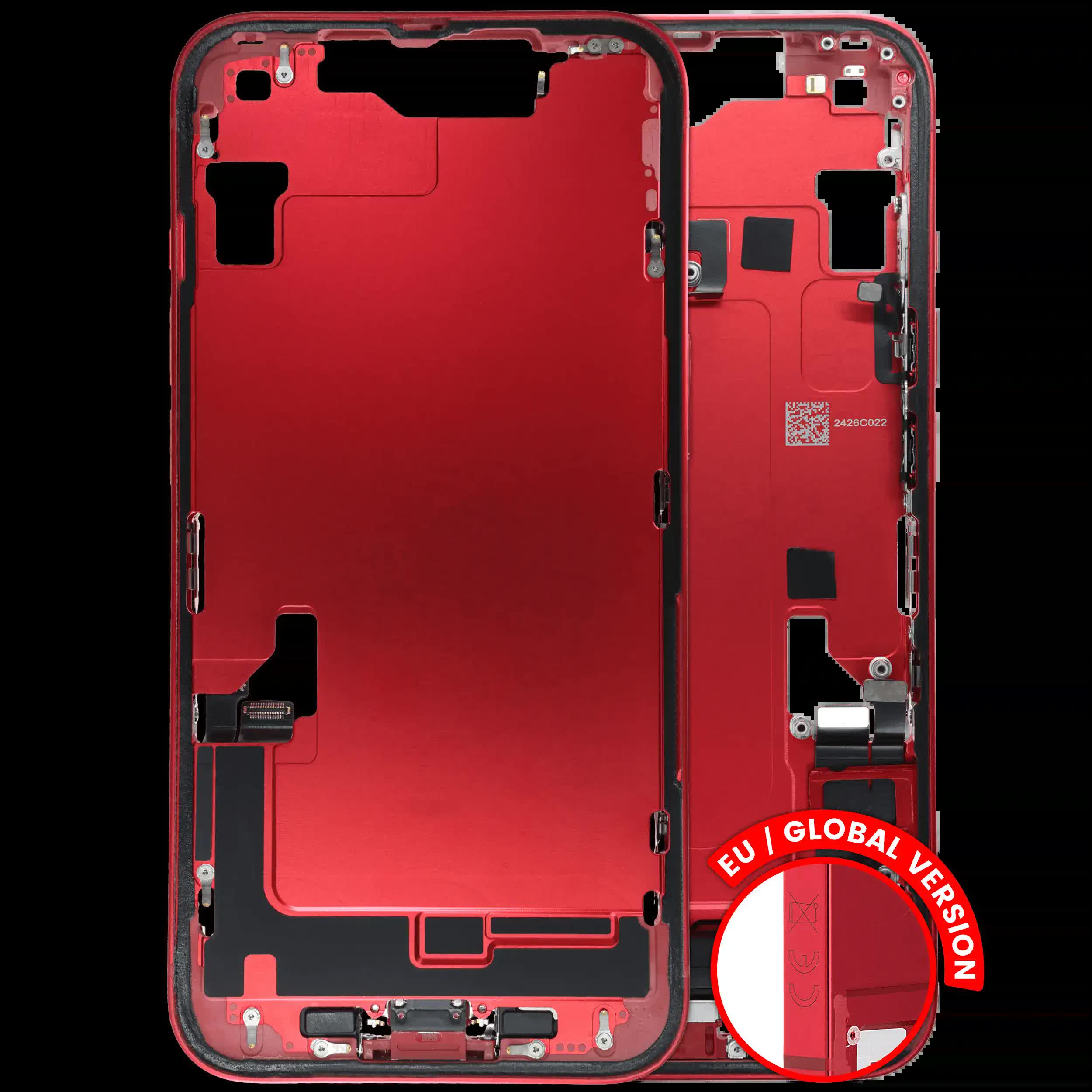 Mittelrahmen mit Ladebuchsen-Flex und Kleinteilen für iPhone 14 (EU / globale Version) (ausgebautes Originalteil: Grade C) (Red (Rot))