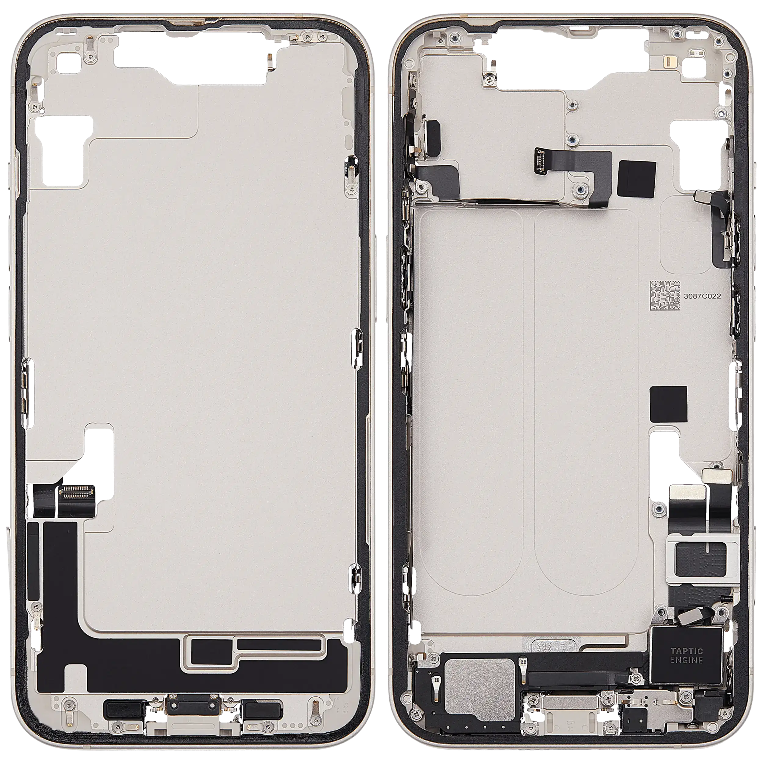 Mittelrahmen mit Ladebuchsen-Flex und Kleinteilen für iPhone 14 (EU / globale Version) (ausgebautes Originalteil: Grade C) (Starlight) – Bild 2
