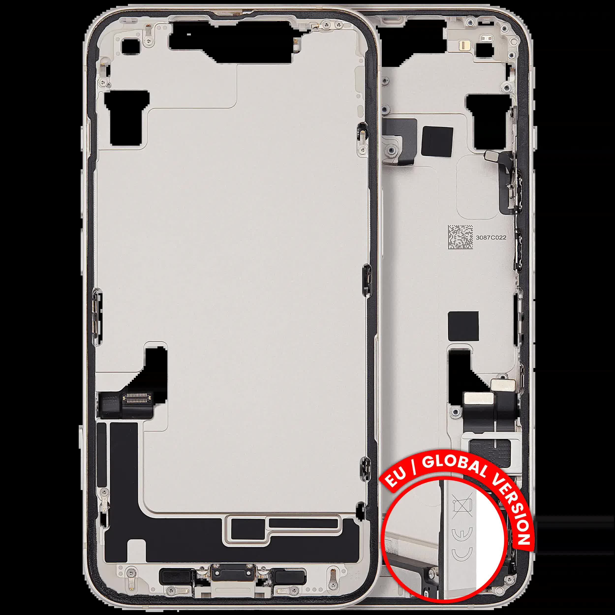 Mittelrahmen mit Ladebuchsen-Flex und Kleinteilen für iPhone 14 (EU / globale Version) (ausgebautes Originalteil: Grade C) (Starlight)