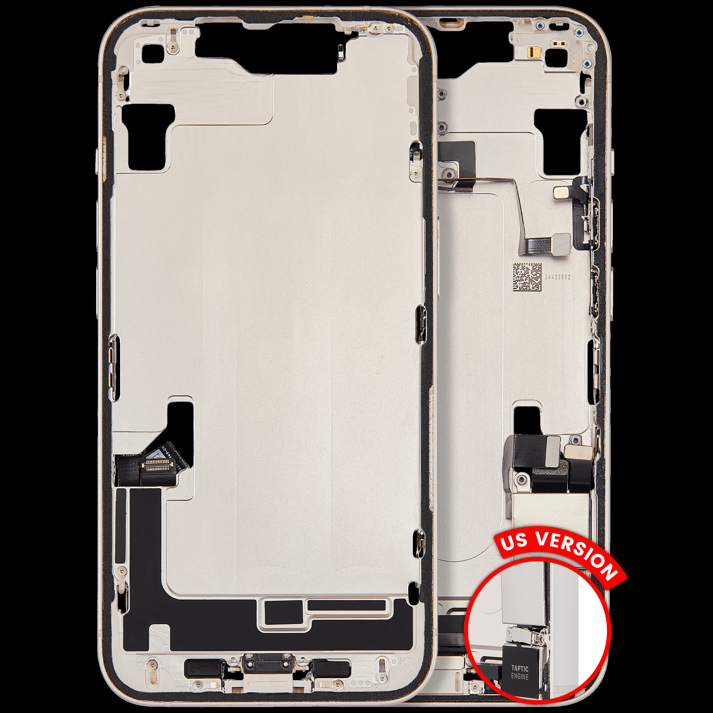 Mittelrahmen mit Ladebuchsen-Flex und Kleinteilen für iPhone 14 (US-Version) (ausgebautes Originalteil: Grade A) (Starlight)