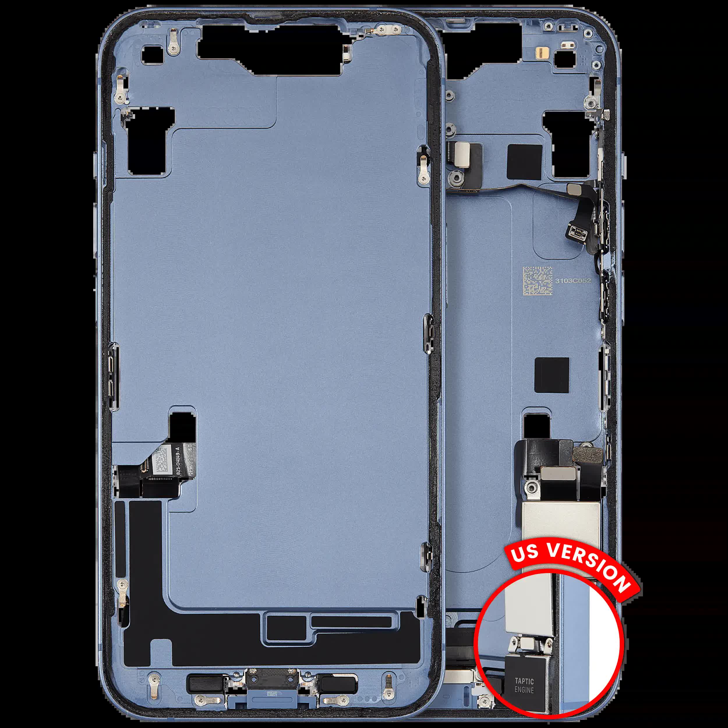 Mittelrahmen mit Ladebuchsen-Flex und Kleinteilen für iPhone 14 (US-Version) (ausgebautes Originalteil: Grade B) (Blue (Blau))